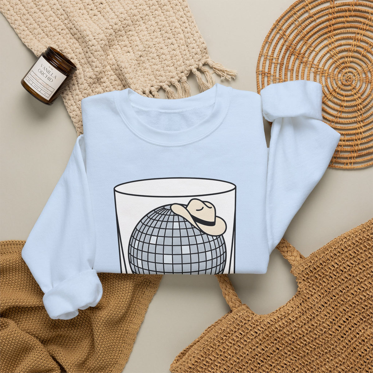 Disco Ball Glass Sweatshirt Cowgirl Festivity Gift Women Cartoon Sweatshirt Mirror Ball Sweatshirt Rodeo Fan Comic Sweatshirt Party Graphic Hand Drawn Cowboy