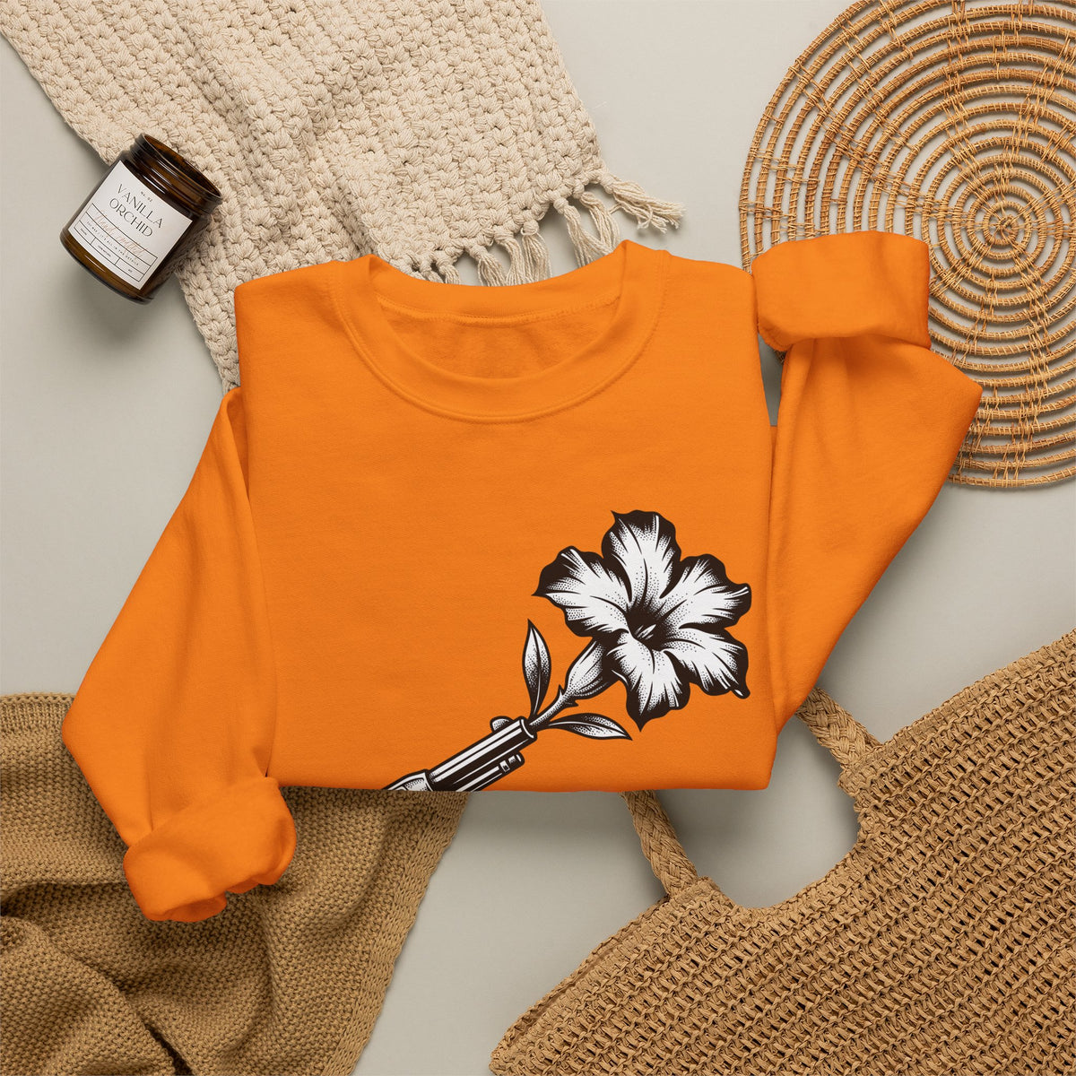 Revolver Flower Sweatshirt Cowgirl Western Gift Women Tattoo Sweatshirt Gunflower Sweatshirt Rodeo Fan Traditional Sweatshirt Country Graphic Vintage Hibiscus