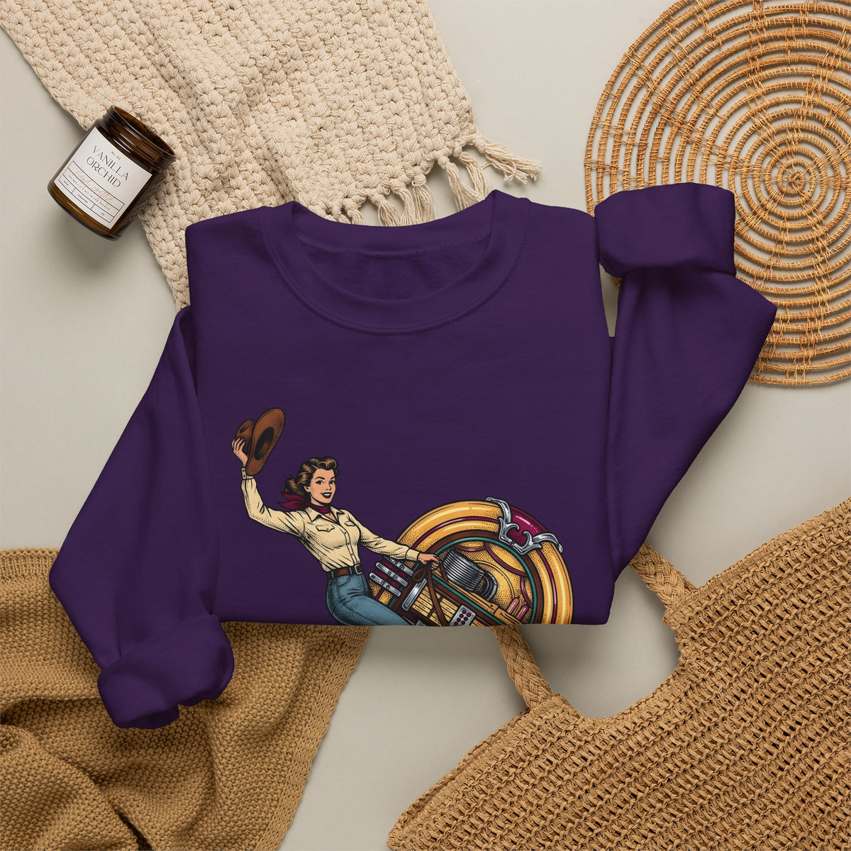 Cowgirl Jukebox Sweatshirt Cowgirl Audio Gift Women Farmhouse Sweatshirt Jukebox Sweatshirt Cowgirl Fan Rustic Sweatshirt Sound Graphic Mid Century Cowboy