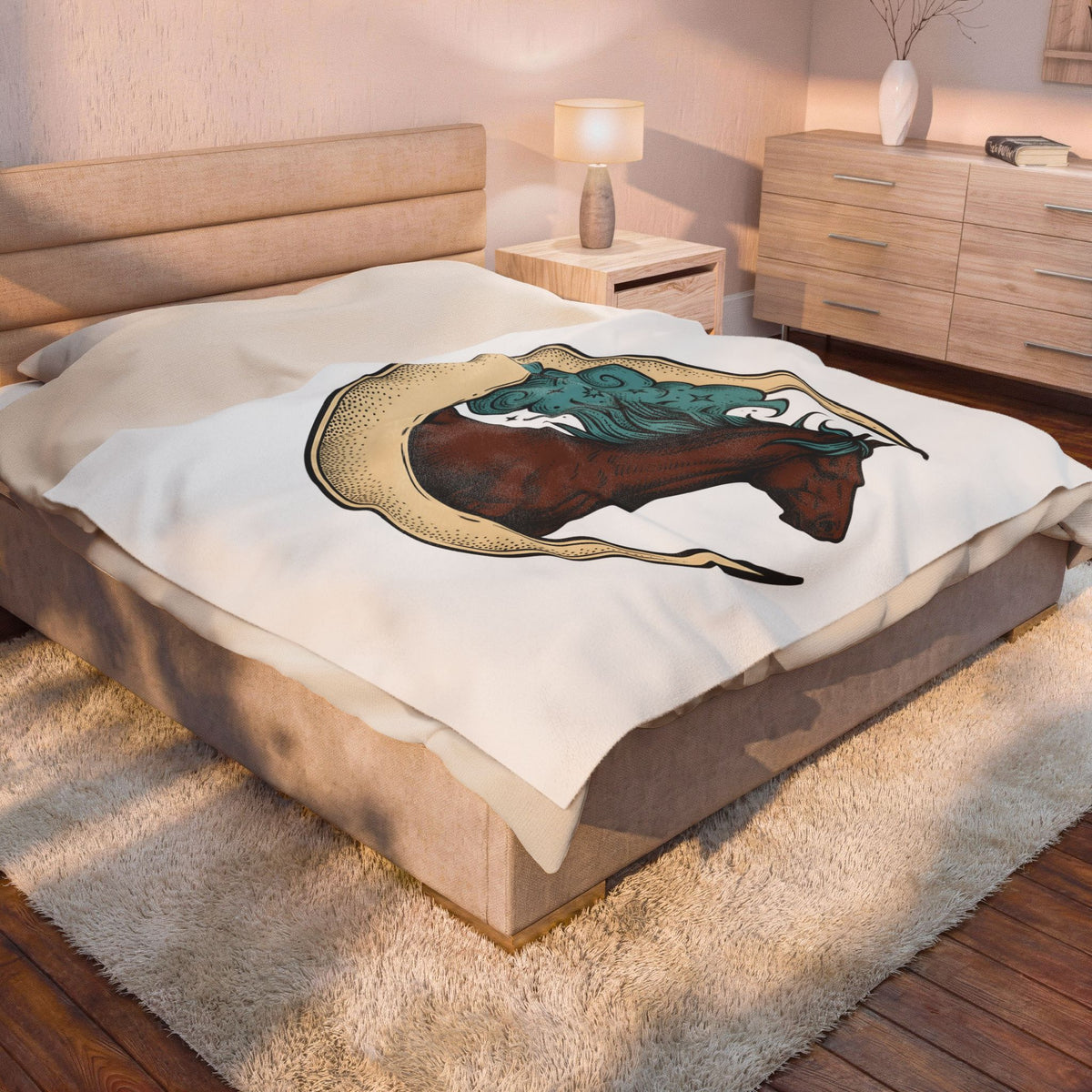 Horse Moon Blanket Cowgirl Western Gift Women Boho Blanket Equine Blanket Rodeo Fan Cowboy Graphic Western Design Blanket Boho Blanket Vintage Stars