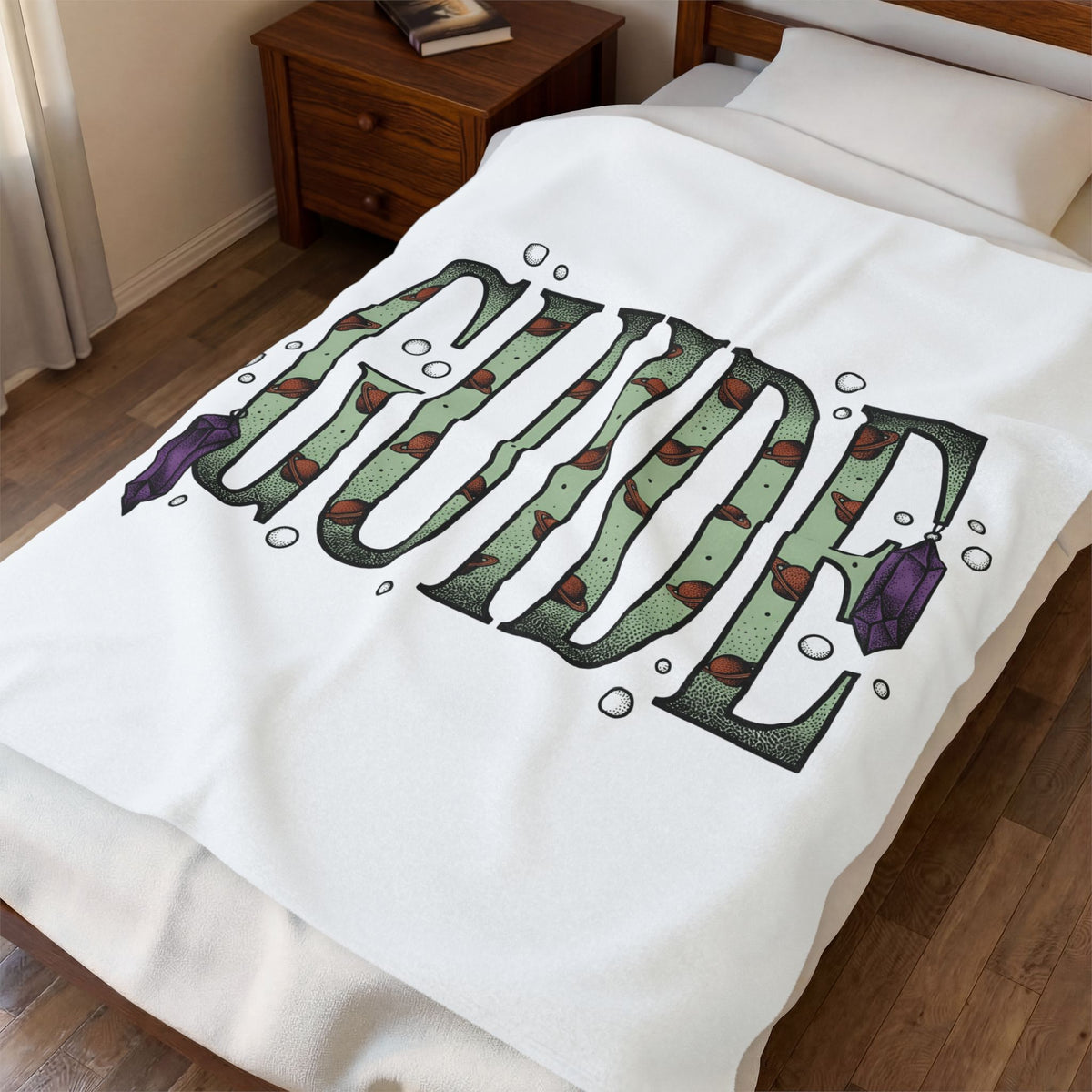 Solar System Print Words Blanket Teacher Meditation Gift Women Fun Blanket Galaxy Blanket Educator Enthusiast Whimsical Blanket Mindfulness Graphic