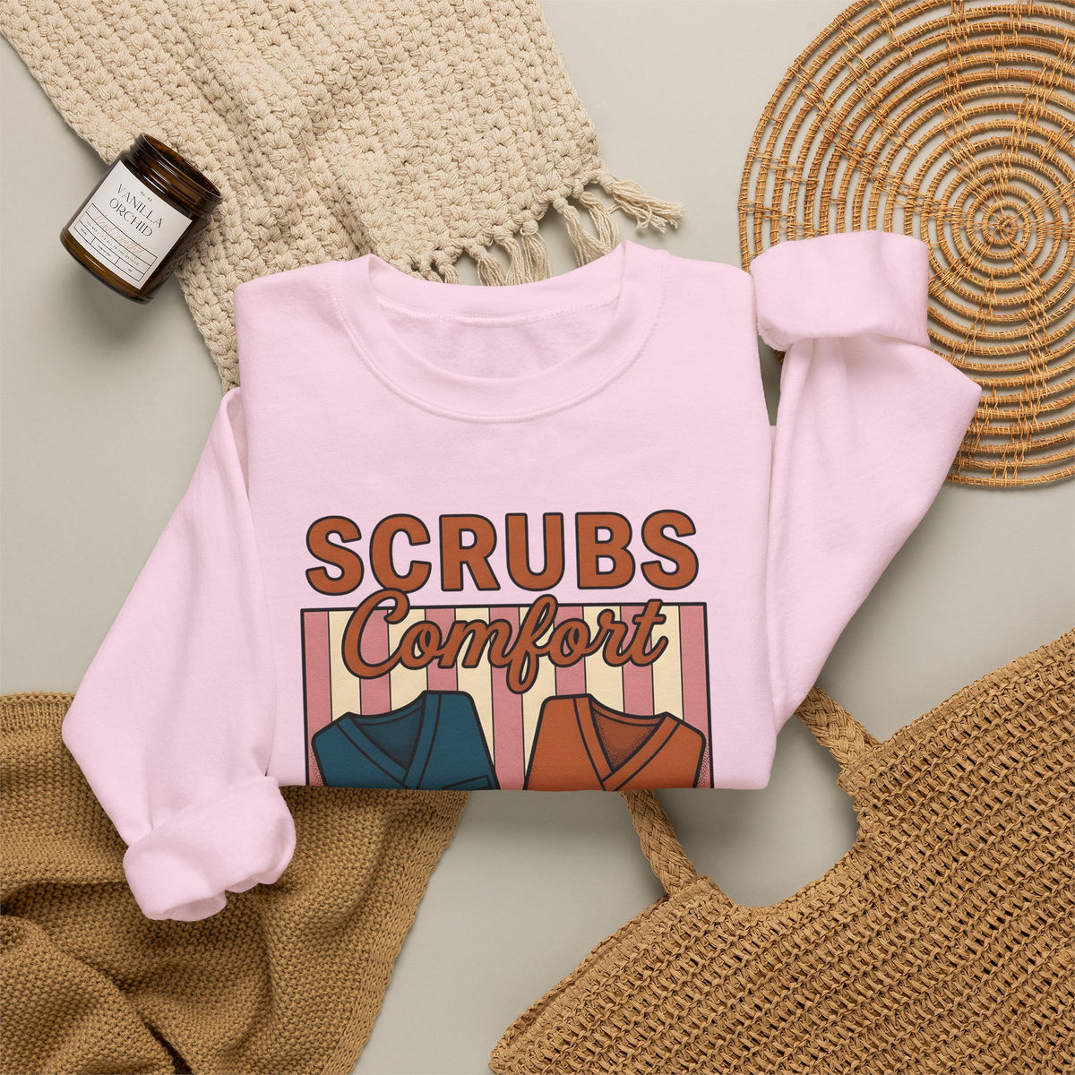 Scrubs Print Sweatshirt Nurses Wellness Gift Women Hand Drawn Sweatshirt Medical Print Sweatshirt Nurse Enthusiast Illustration Graphic Line Art Red Cross