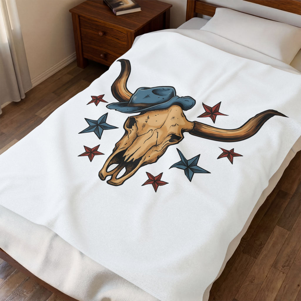 Bull Skull Hat Blanket America Western Gift Women Cowboy Blanket Skull Cap Blanket Patriot Fan Rodeo Blanket Cowboy Graphic Retro Star Shapes