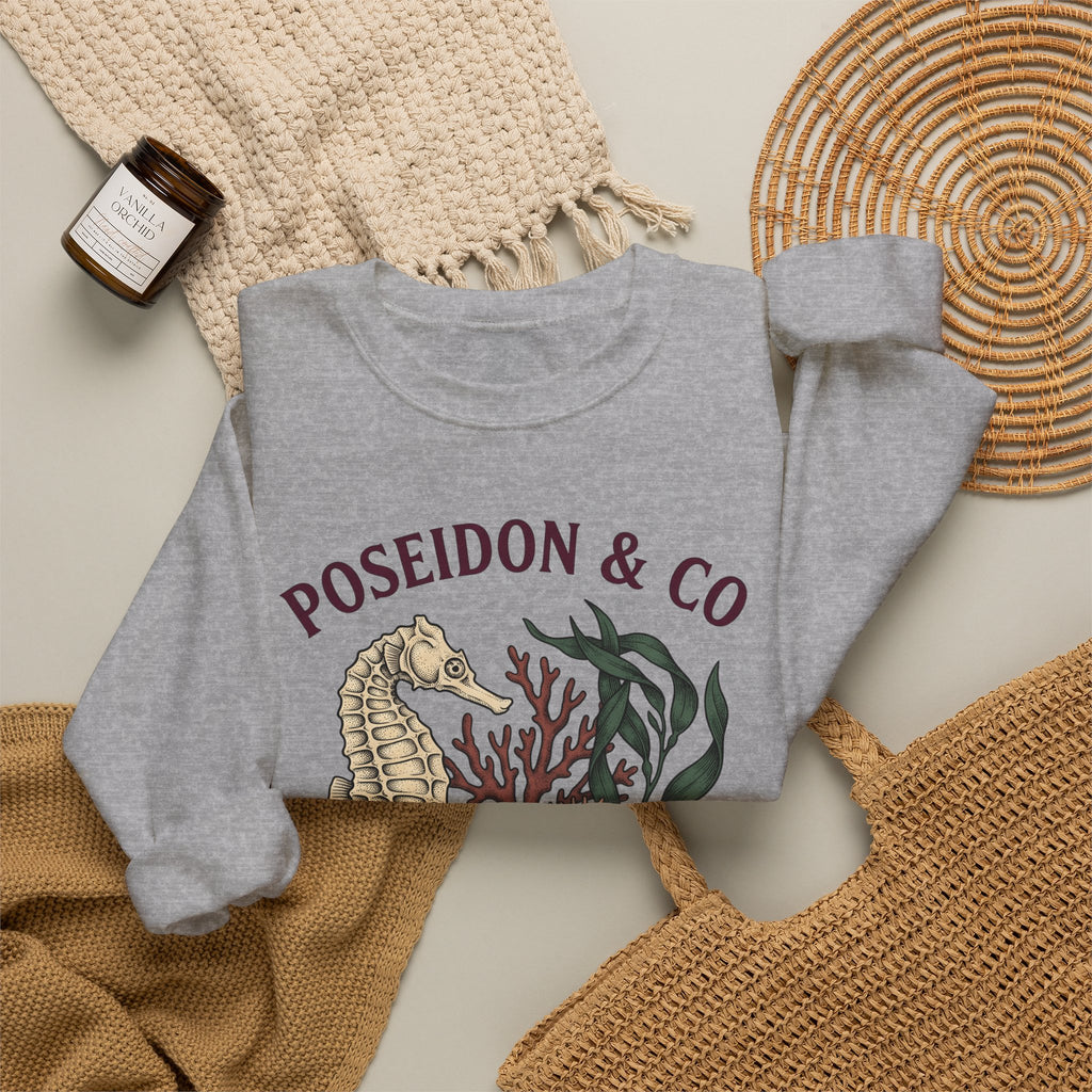 Seahorse Ocean Coastal Gift Old School Seahorse Marine Fan Sea Creature Coastal Ink Sweatshirt