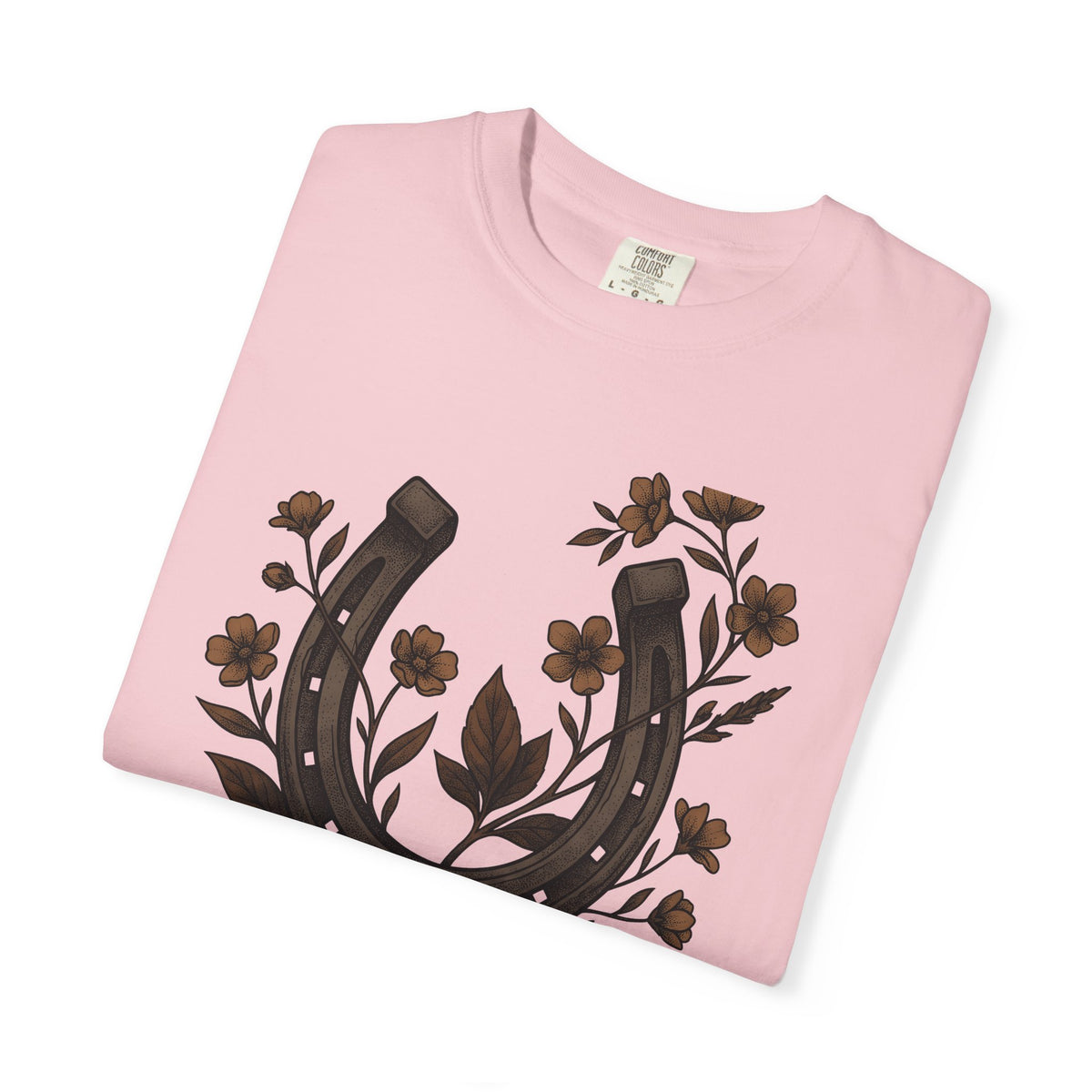 Horseshoe Blossom T-Shirt Cowgirl Bohemian Gift Women Sketch T-Shirt Lucky Clover T-Shirt Cowgirl Fan Hand Drawn T-Shirt Hippie Graphic Prairie