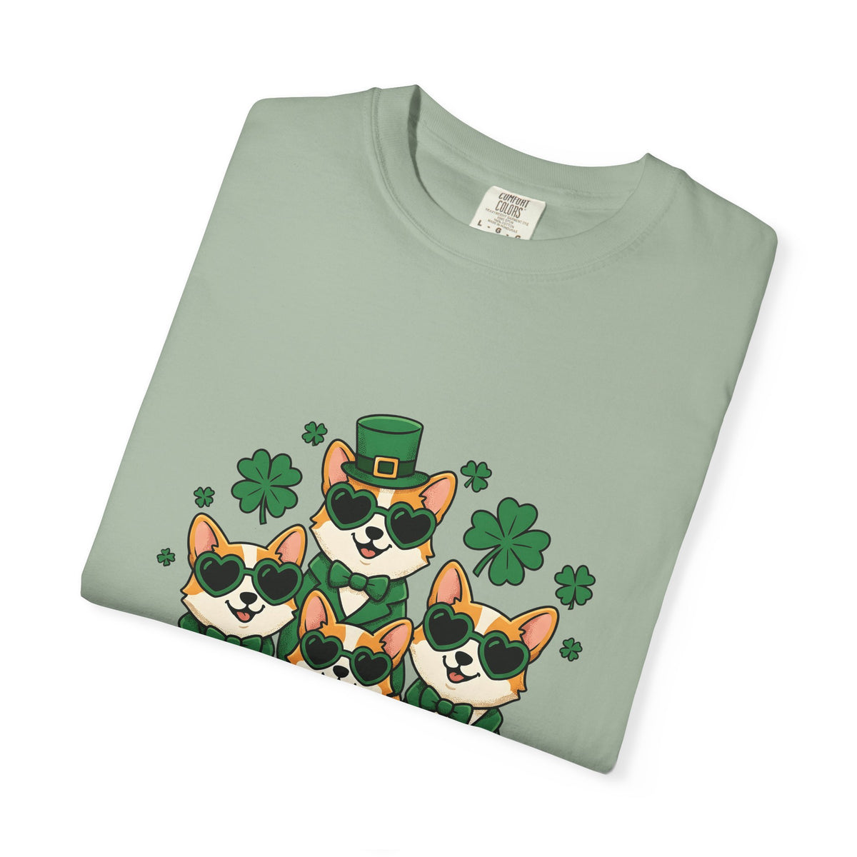 Corgi Puppies T-Shirt St Patrick's Day Pet Owner Gift Women Comic T-Shirt Puppy T-Shirt Shamrock Fan Cartoon T-Shirt Dog Mom Graphic Chibi Clover