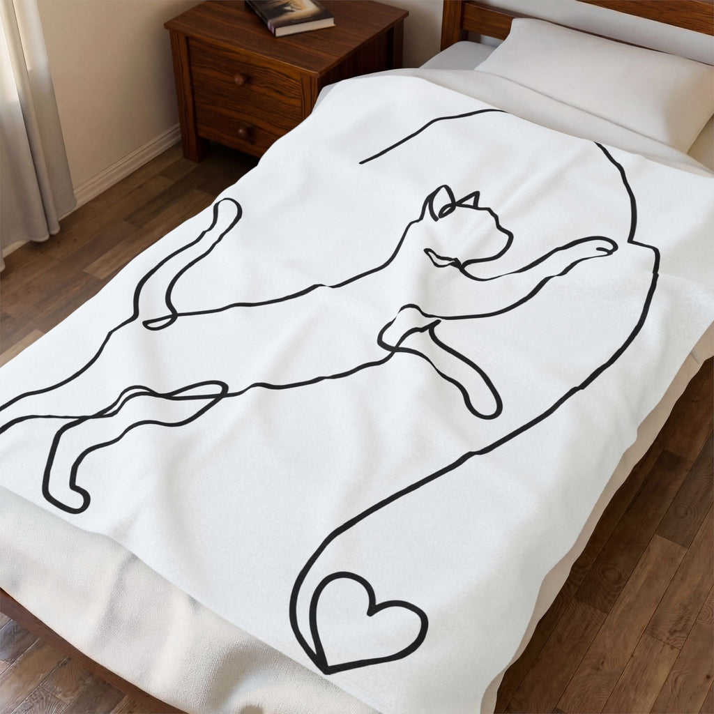 Cat Sketch Blanket Cat Creatures Gift Women Basic Blanket Kitten Blanket Cat Fan Feline Blanket Simple Illustration Animal Graphic Geometric Heart