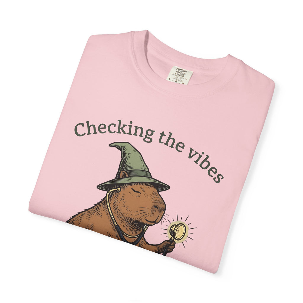 Capybara Warlock T-Shirt Nurses Critter Gift Women Illustrated T-Shirt Rodent T-Shirt Nurse Enthusiast Cartoon T-Shirt Animal Graphic Line Art