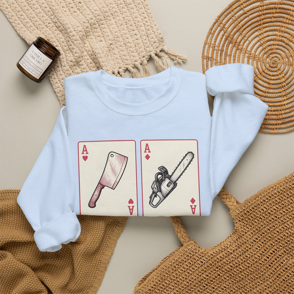 Spooky Card Deck Sweatshirt Halloween Fright Gift Women Hand Drawn Sweatshirt Tarot Card Sweatshirt Horror Fan Illustrated Sweatshirt Scary Graphic Cartoon