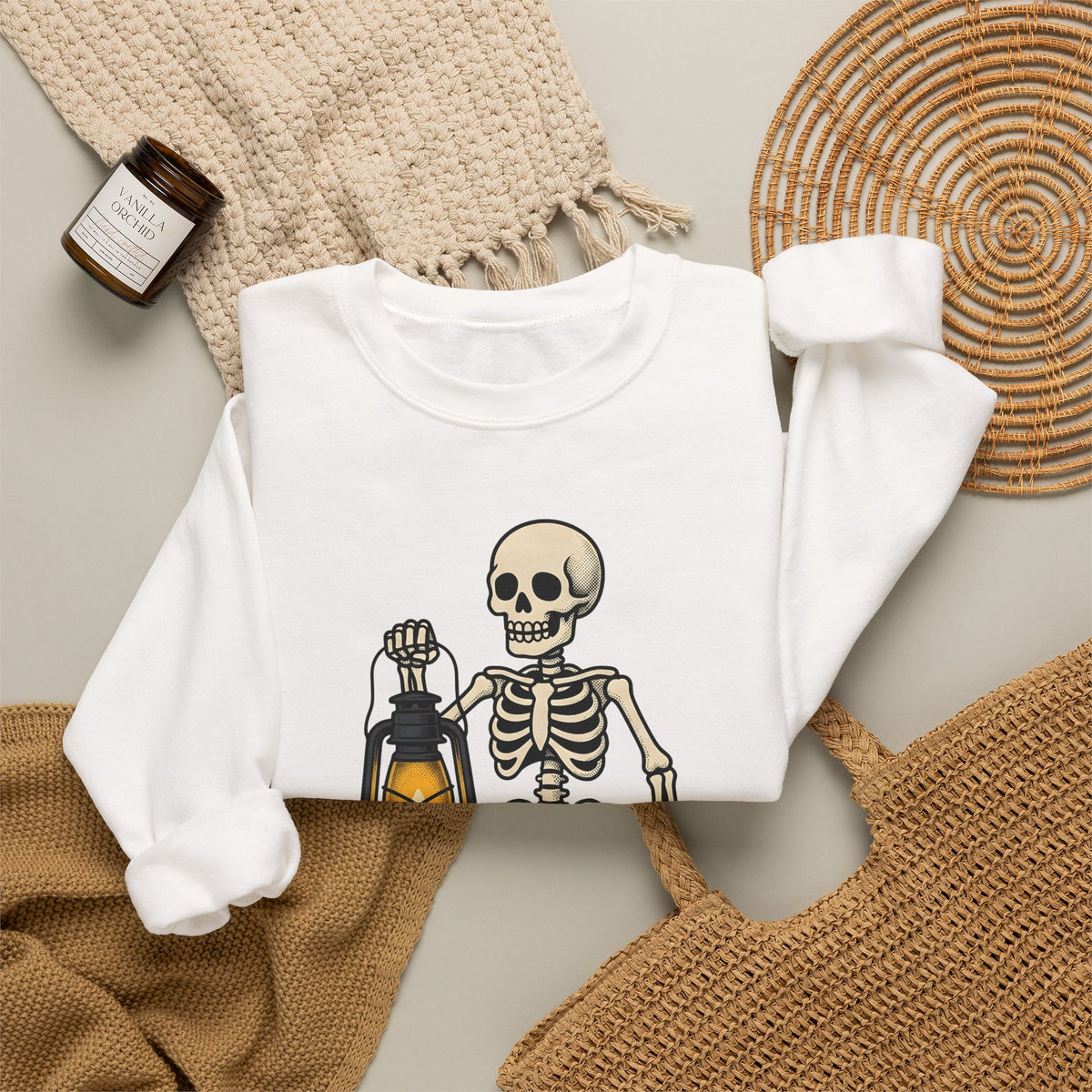 Skeleton Lantern Halloween Spooky Gift Vintage Jack O Lantern Horror Fan Creepy Hand Drawn Sweatshirt