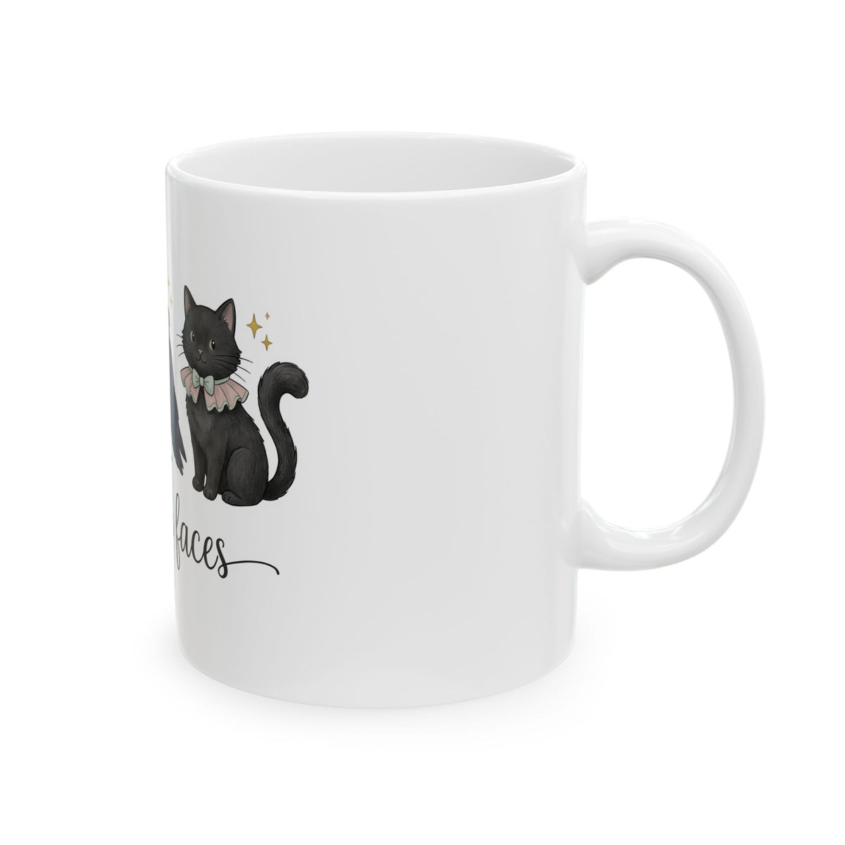 Bat Crow Cat Mug Halloween Witch Gift Women Cute Mug Animal Mug Spooky Fan Cartoon Mug Magical Graphic Hand