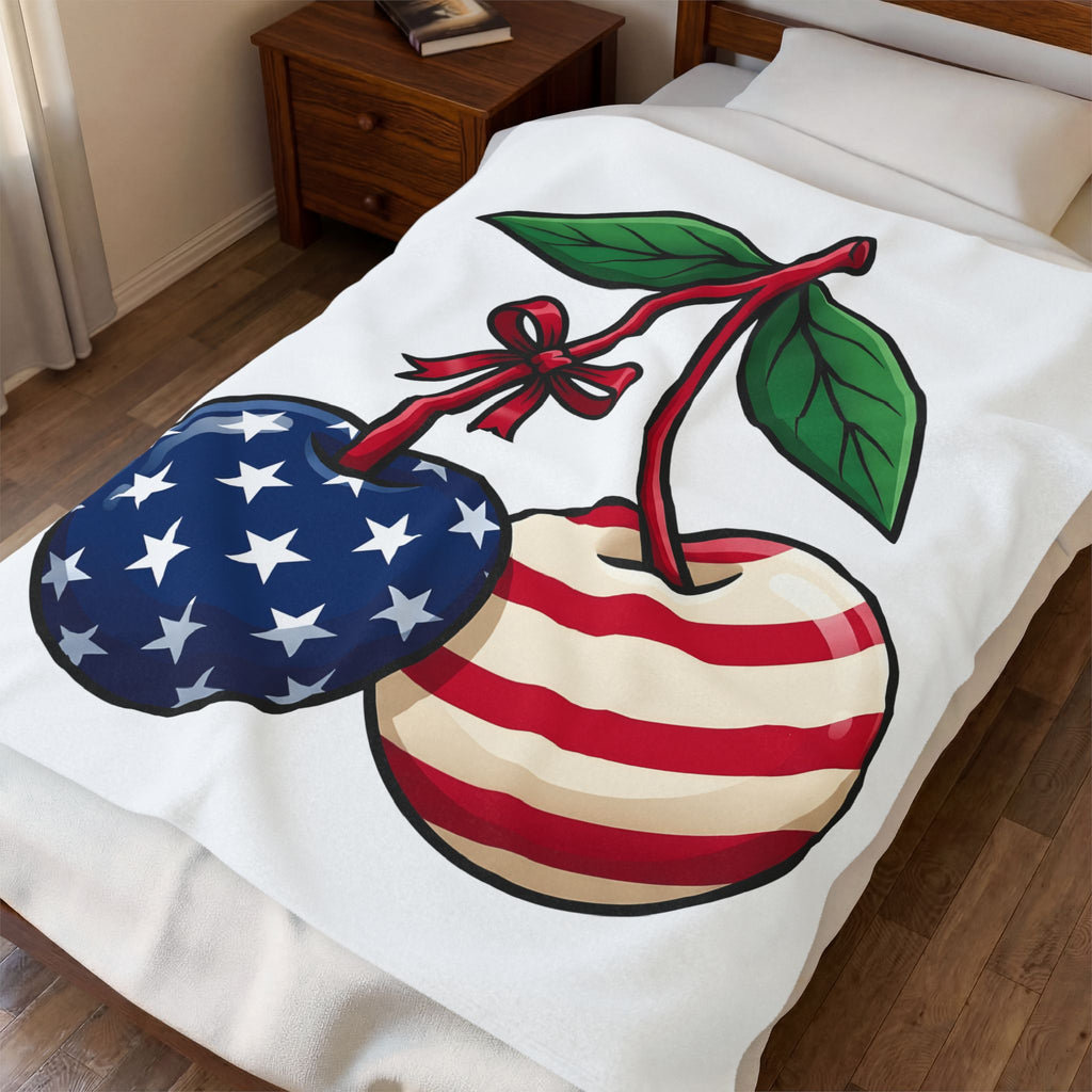 American Cherries 4Th Of July Beach Gift Comic Cherry Independence Day Fan Cartoon Coastal Blanket