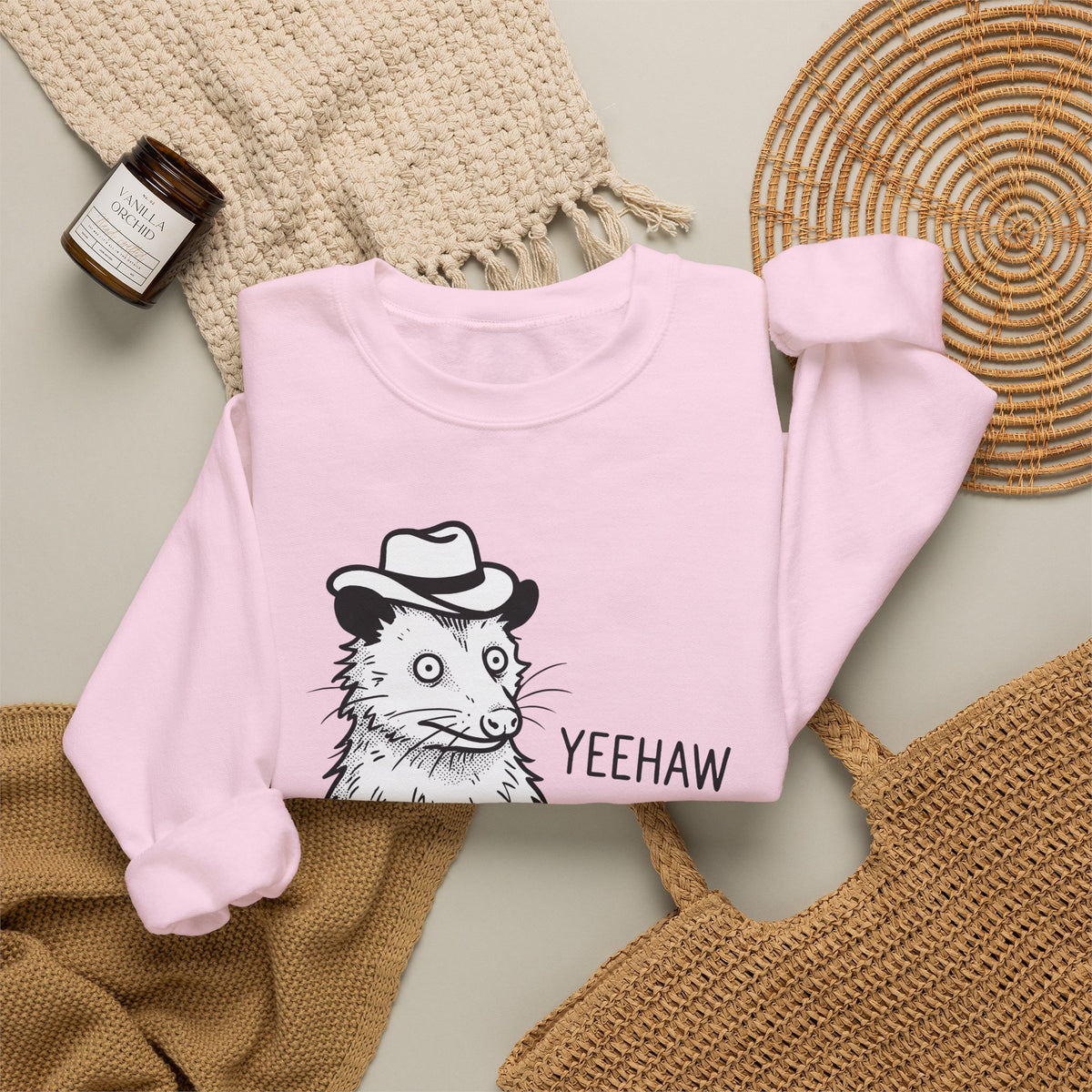 Possum Western Hat Sweatshirt Cowgirl Pet Gift Women Line Art Sweatshirt Opossum Sweatshirt Cowboy Fan Animal Illustration Graphic Hand Drawn Western Hat