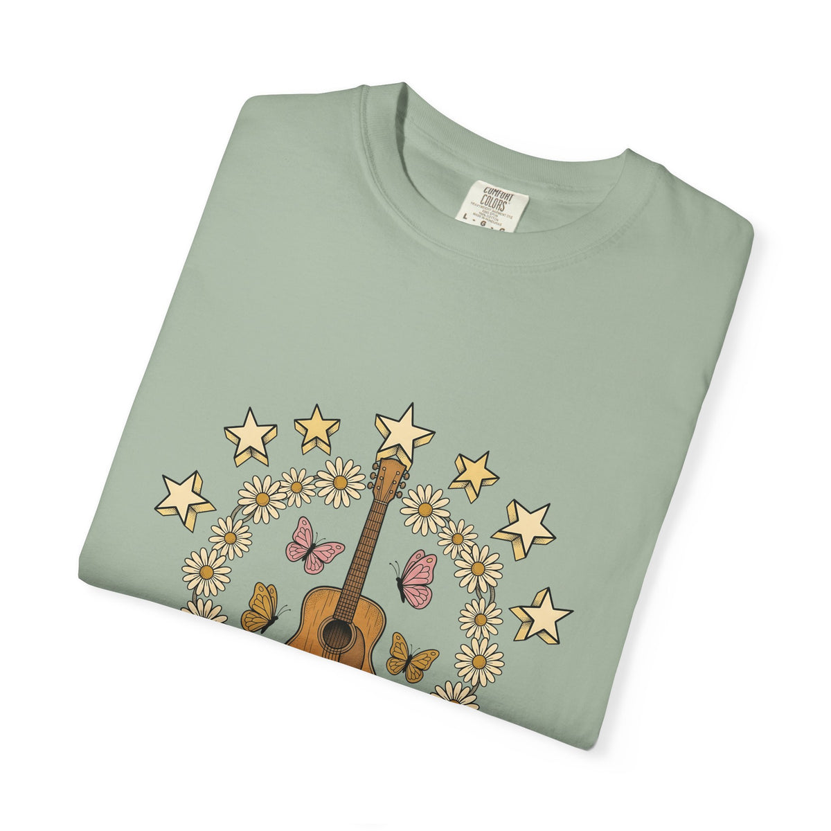 Acoustic Guitar T-Shirt Cowgirl Music Gift Women Boho T-Shirt Guitar T-Shirt Cowboy Fan Boho Chic T-Shirt Melody Graphic Vintage Daisies T-Shirt