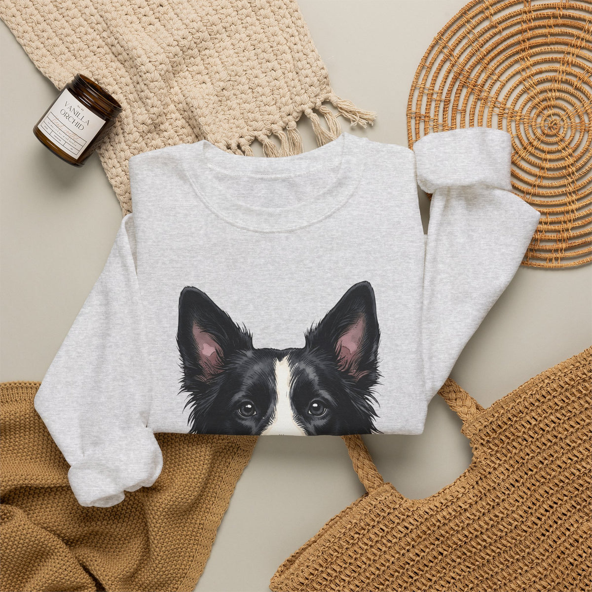 Border Collie Puppy Sweatshirt Dog Pets Gift Women Line Art Sweatshirt Puppy Sweatshirt Dog Fan Collie Sweatshirt Animal Graphic Hand Drawn Woven Collar Sweatshirt