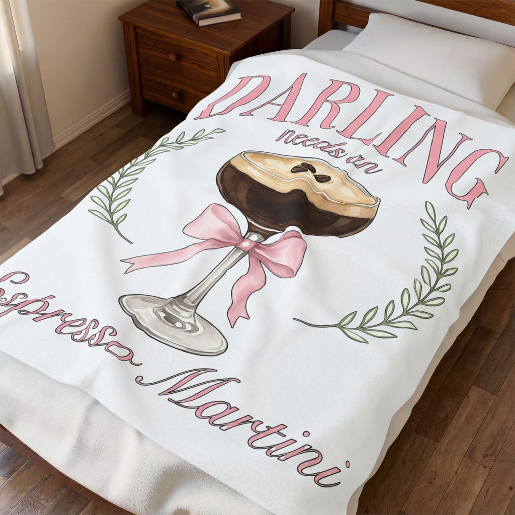 Espresso Martini Blanket Coffee Cocktail Gift Women Watercolor Blanket Martini Blanket Coffee Fan Cocktail Design Blanket Hand Drawn Pink Bow