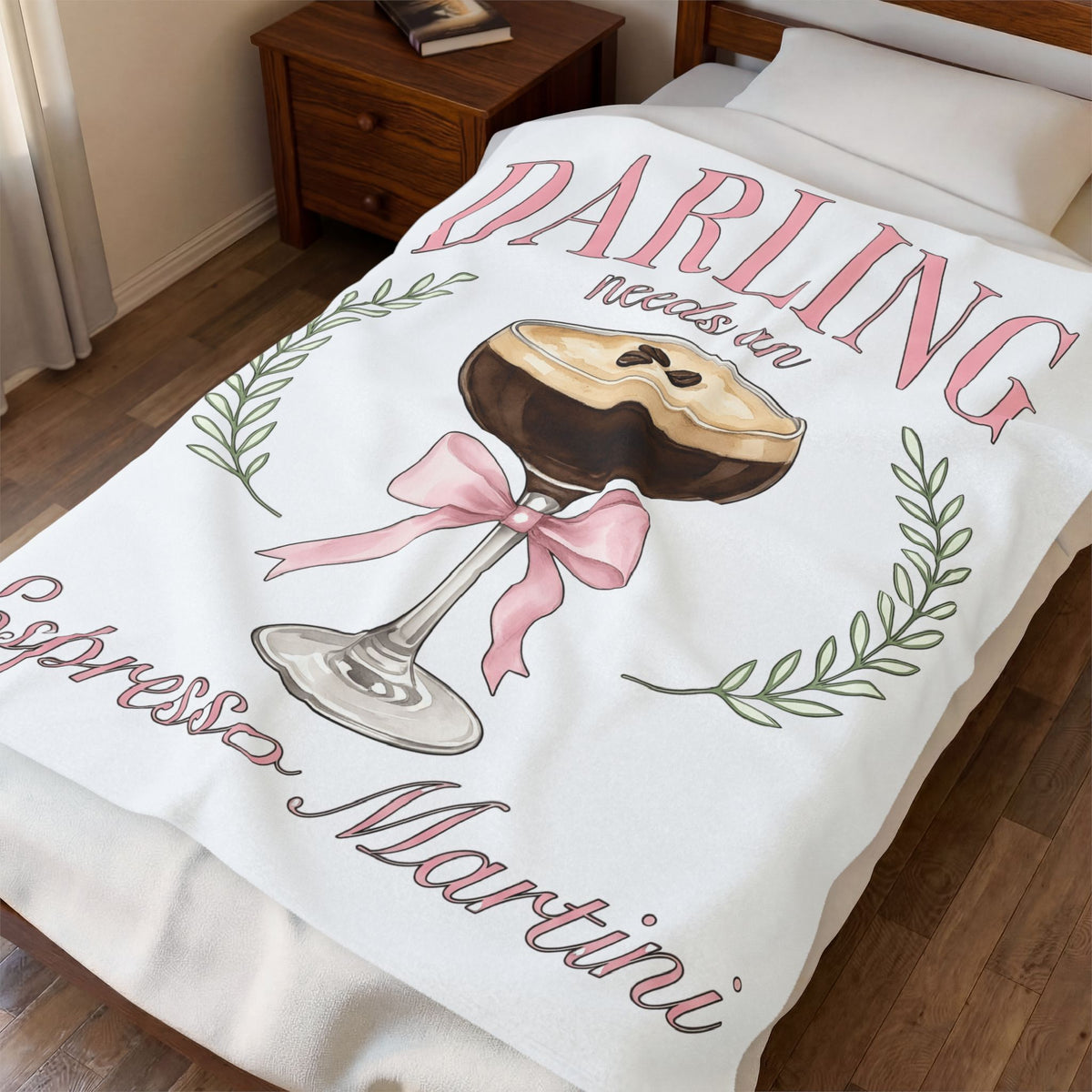 Espresso Martini Blanket Coffee Cocktail Gift Women Watercolor Blanket Martini Blanket Coffee Fan Cocktail Design Blanket Hand Drawn Pink Bow