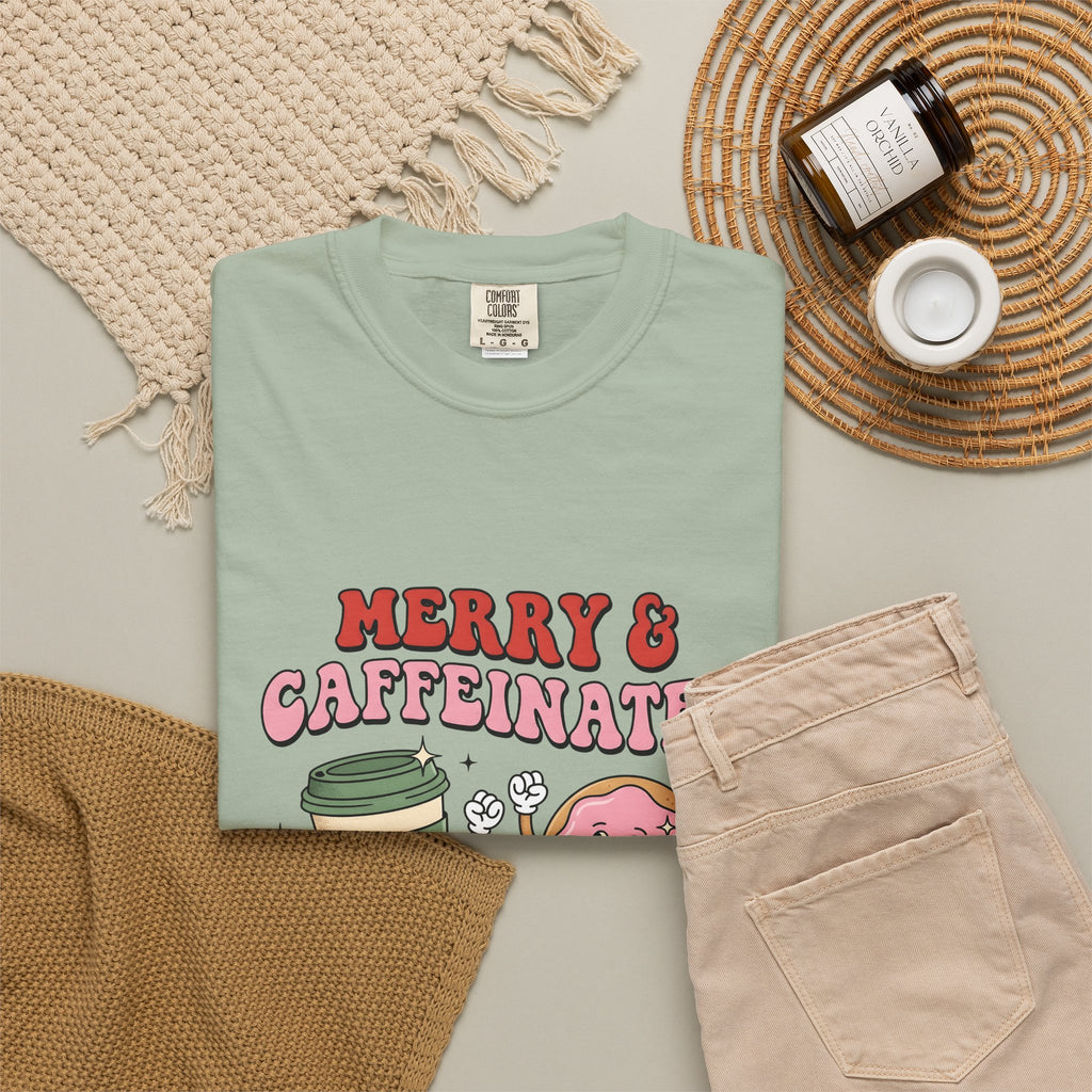Coffee Cup Donut T-Shirt Christmas Coffee Gift Women Cartoon T-Shirt Donut T-Shirt Xmas Fan Cartoony T-Shirt Coffee Design Retro Stars T-Shirt