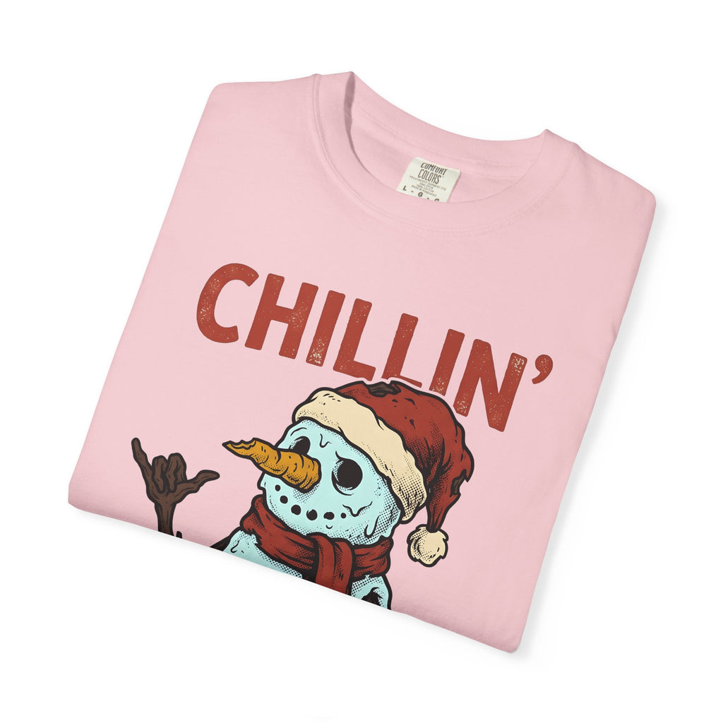 Skull Snowman T-Shirt Christmas Cold Gift Women Comic T-Shirt Skeleton Snowman T-Shirt Xmas Fan Cartoon T-Shirt Frosty Graphic Retro Christmas Hat
