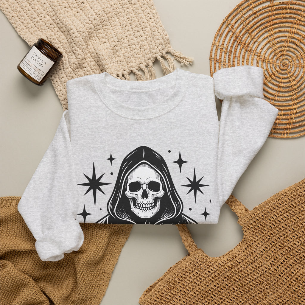 Death Reaper Sweatshirt Halloween Espresso Gift Women Dark Sweatshirt Grim Reaper Sweatshirt Horror Fan Gothic Sweatshirt Coffee Graphic Retro Sweatshirt Sweatshirt