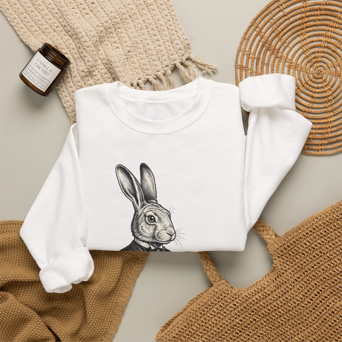Rabbit Bartender Sweatshirt Animal Bar Gift Women Vintage Sweatshirt Bunny Sweatshirt Pet Fan Retro Sweatshirt Pub Graphic Hand Drawn Playing Card Sweatshirt