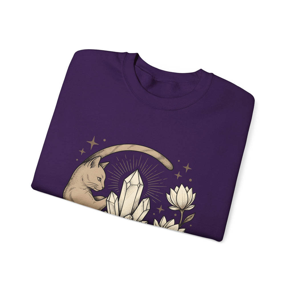Kitty Stone Sweatshirt Cat Esoteric Gift Women Bohemian Sweatshirt Cat Sweatshirt Cat Fan Mystical Graphic Classic Lotus Blossom Sweatshirt