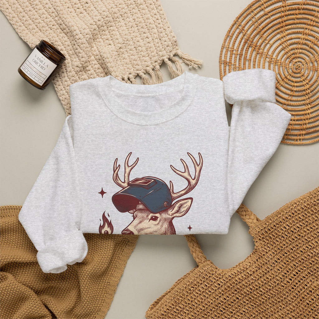 Horned Deer Welding Face Shield Sweatshirt Funny Nature Gift Women Antique Sweatshirt Welding Mask Sweatshirt Humor Fan Vintage Sweatshirt Wildlife Graphic