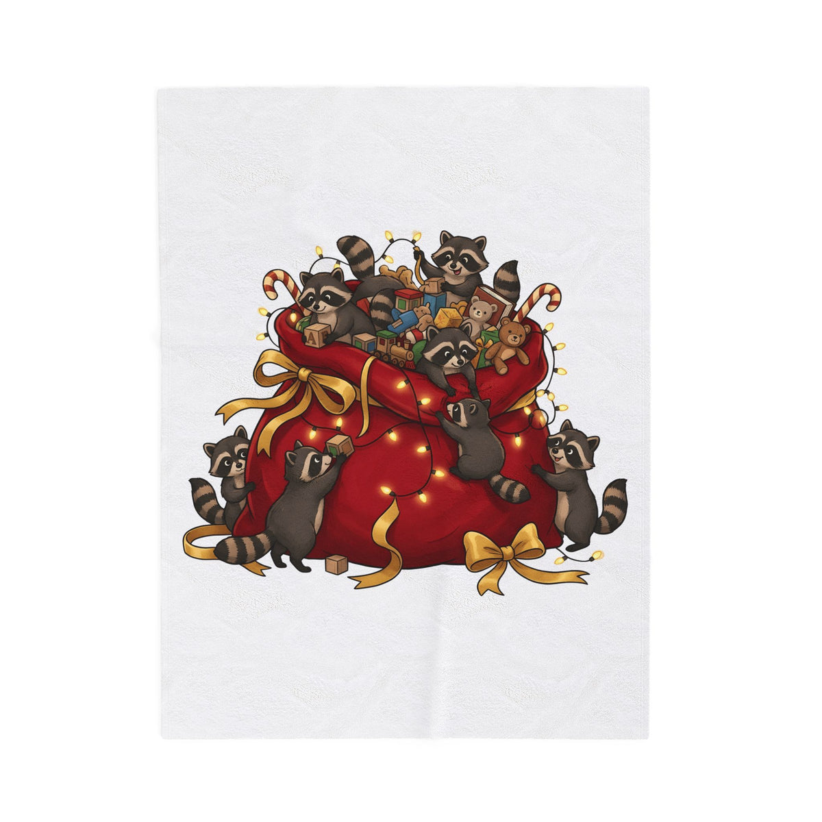 Raccoon Toy Sack Blanket Christmas Animals Gift Women Cute Blanket Trash Panda Blanket Xmas Fan Critter Graphic Blanket Hand Drawn Fairy Lights