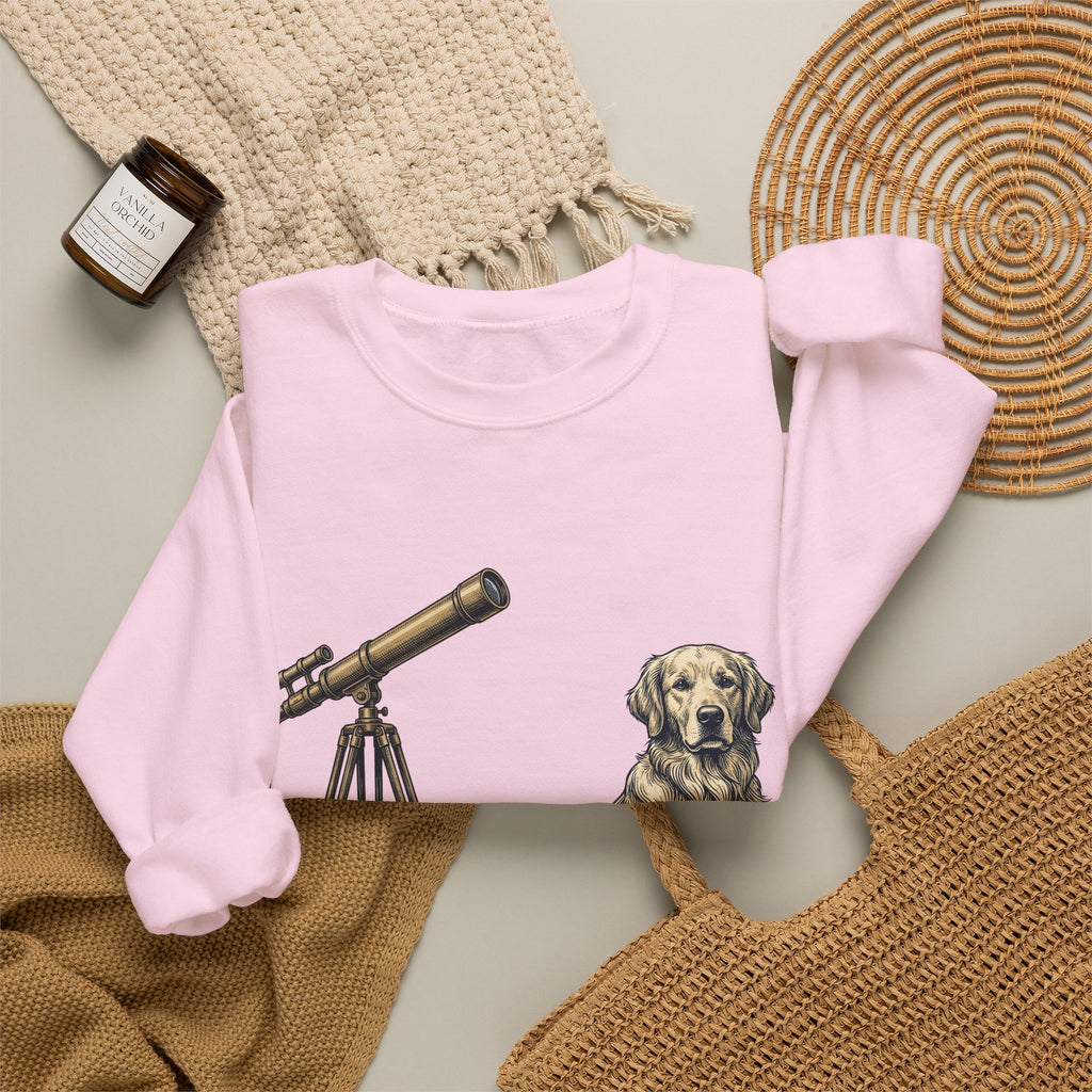 Golden Retriever Sweatshirt Dog Universe Gift Women Antique Sweatshirt Retriever Sweatshirt Dog Fan Vintage Sweatshirt Galaxy Graphic Cartoon Telescope Sweatshirt