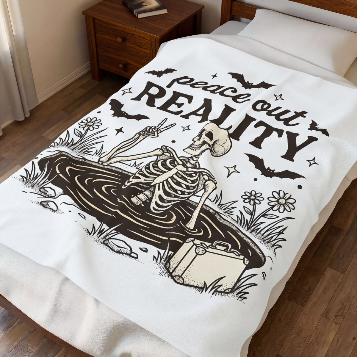 Skeleton Graphic Blanket Funny Halloween Gift Women Gothic Blanket Bones Blanket Humor Fan Dark Blanket Spooky Graphic Vintage Bat Blanket