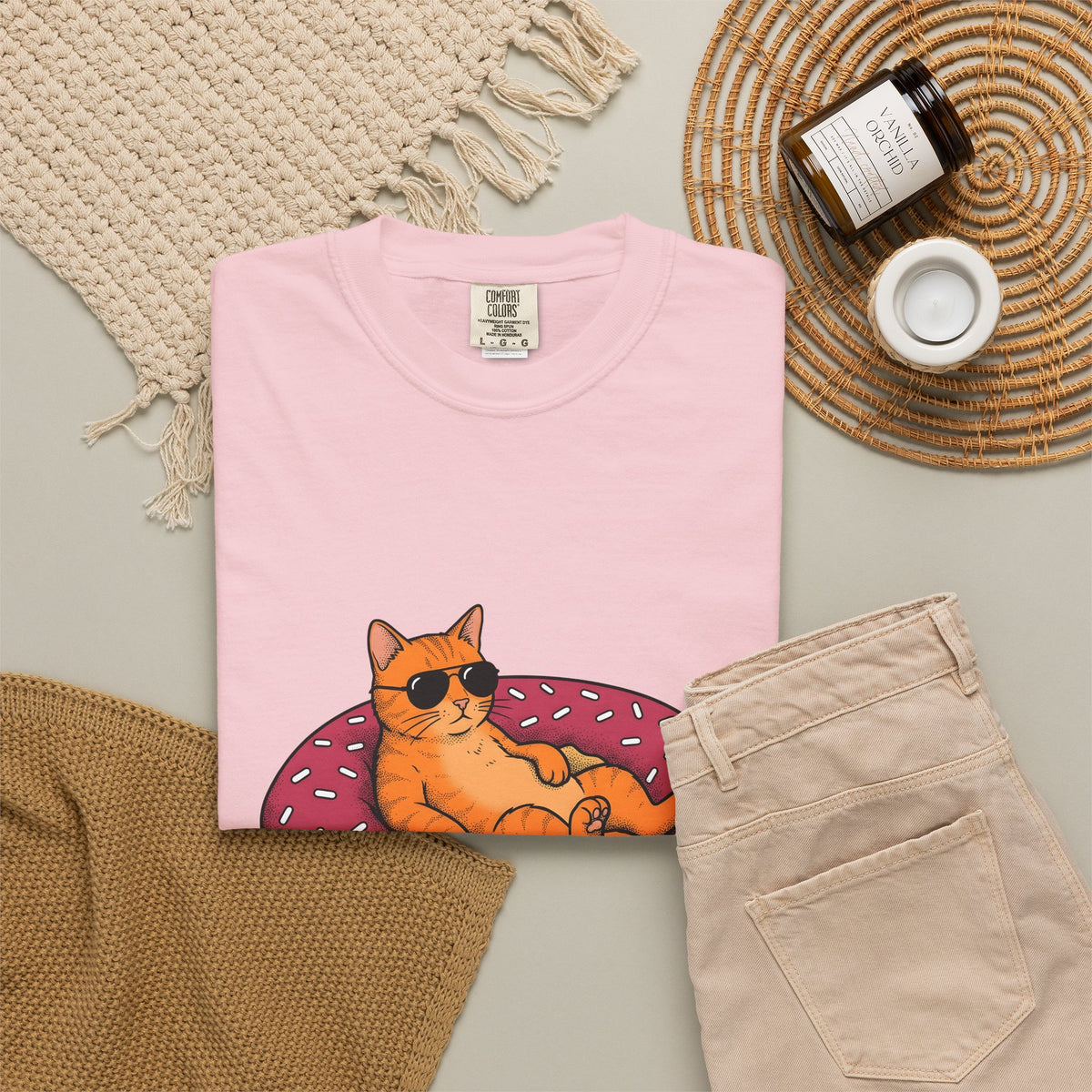 Feline Donut T-Shirt Cat Cuisine Gift Women Animated T-Shirt Cat T-Shirt Cat Fan Kitty T-Shirt Food Graphic Classic Glasses T-Shirt
