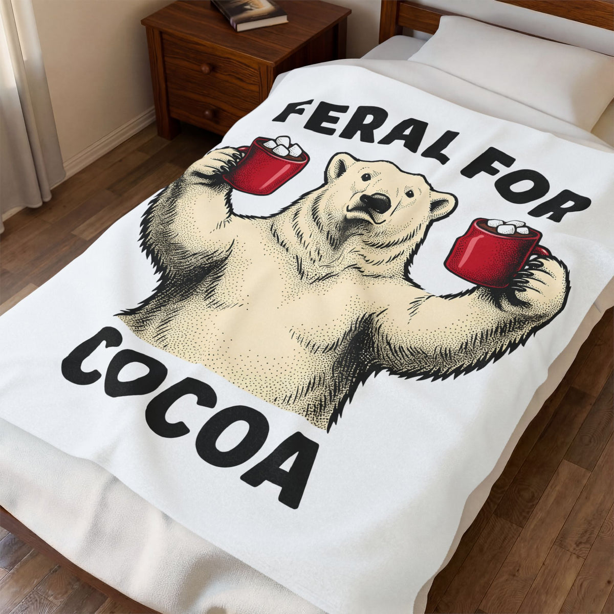 White Bear Holiday Frost Gift Rustic Polar Bear Christmas Fan Winter Cartoon Tea Mug Blanket