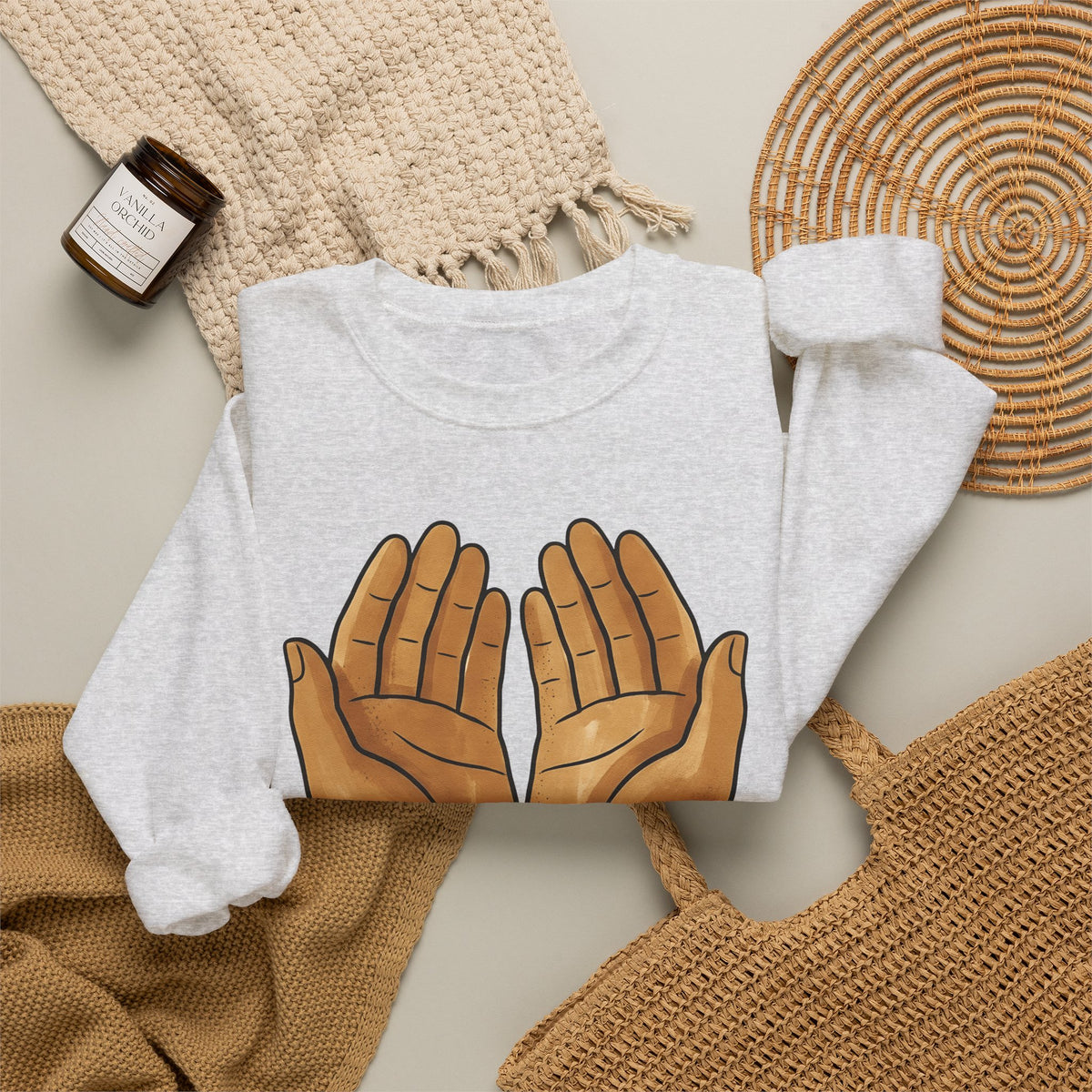 Open Palms Sweatshirt Support Thanks Gift Women Sketch Sweatshirt Hands Sweatshirt Caregiver Enthusiast Drawing Illustration Gratitude Graphic Simple