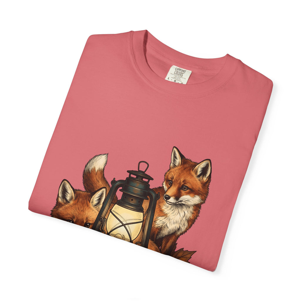Fox Light T-Shirt Halloween Nature Gift Women Hand Drawn T-Shirt Lamp T-Shirt Spooky Fan Illustrated T-Shirt Wilderness Graphic Doodle Maple Leaves