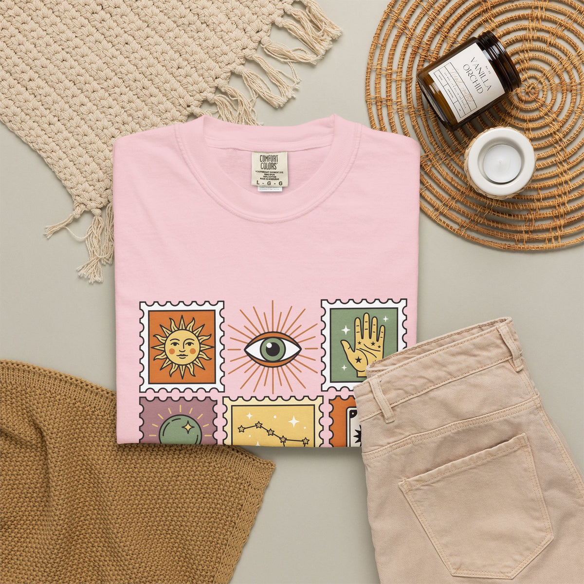 Magic Stamps T-Shirt Halloween Zodiac Gift Women Hippie T-Shirt Rubber Stamp T-Shirt Horror Fan Psychedelic T-Shirt Astrology Graphic Vintage