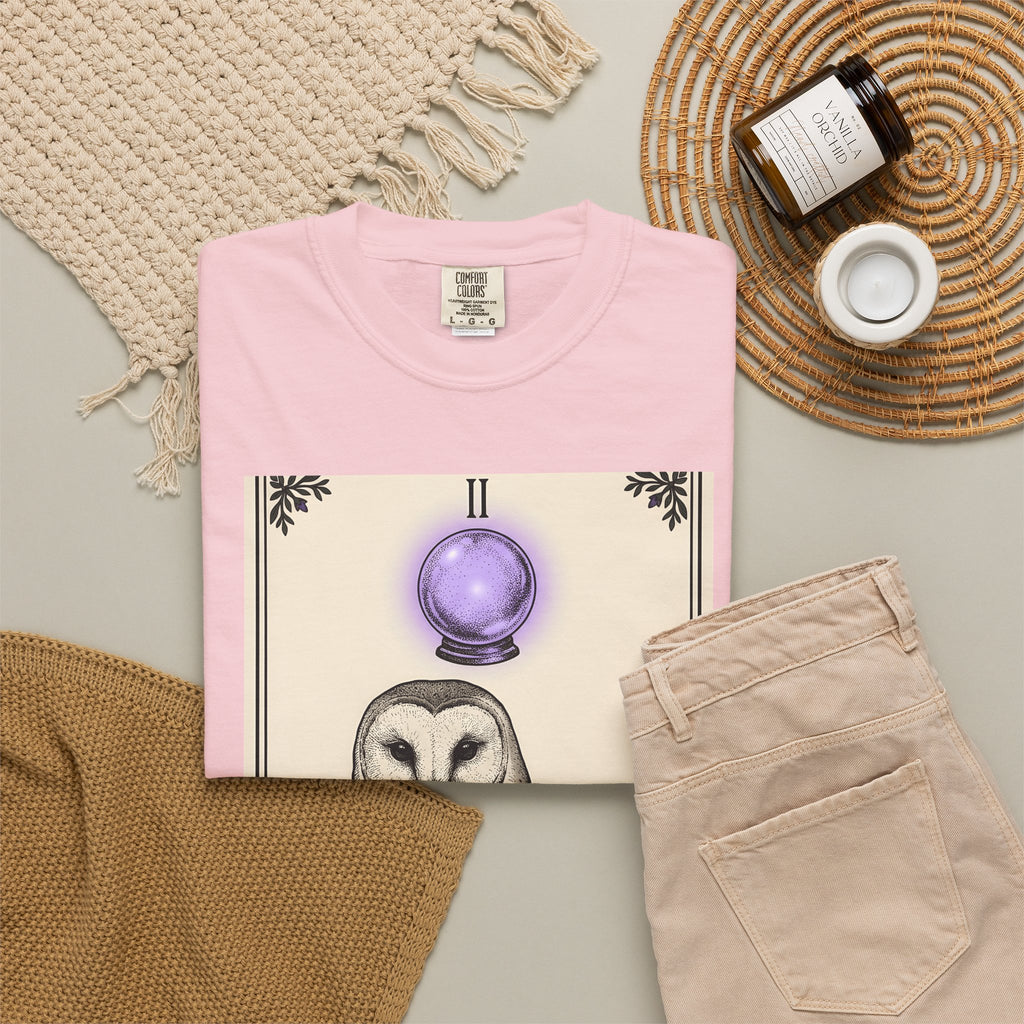 Barn Owl T-Shirt Boho Chic Magic Gift Women Oracle T-Shirt Owl T-Shirt Bohemian Fan Mystic T-Shirt Magical Graphic Hand Drawn Glass Sphere T-Shirt