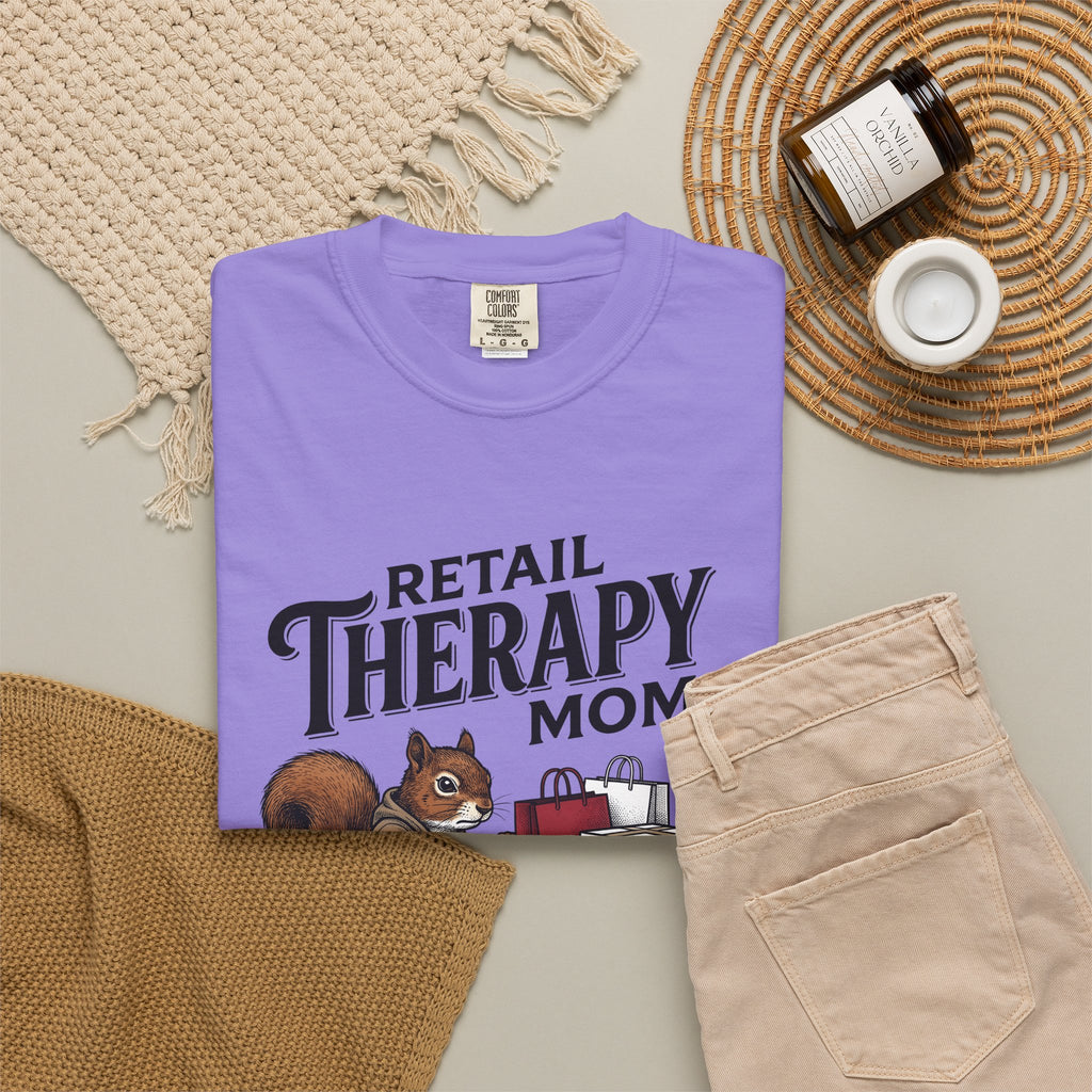 Squirrel Cart T-Shirt Moms Retail Gift Women Hand Drawn T-Shirt Shopping Cart T-Shirt Motherhood Fan Store Graphic Retail Design Line Art Tote