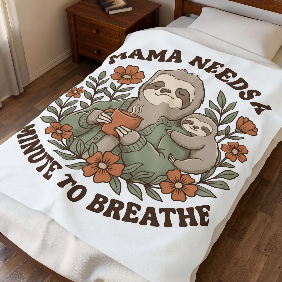 Sloth Mother Moms Espresso Gift Kawaii Sloth Mom Enthusiast Cute Coffee Sketch Blossoms Blanket