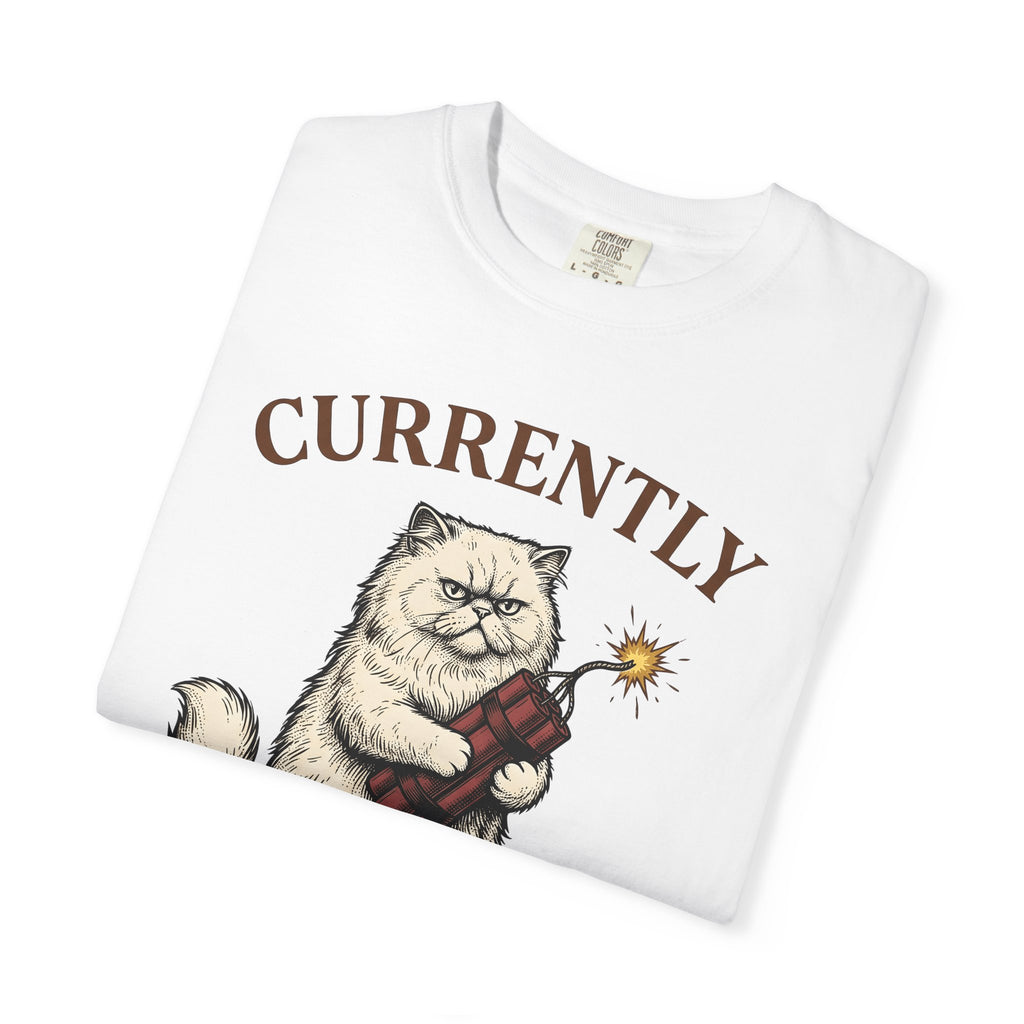 Upset Cat T-Shirt Funny Wildlife Gift Women Old School T-Shirt Angry Cat T-Shirt Humor Fan Vintage T-Shirt Animal Graphic Doodle Explosion T-Shirt