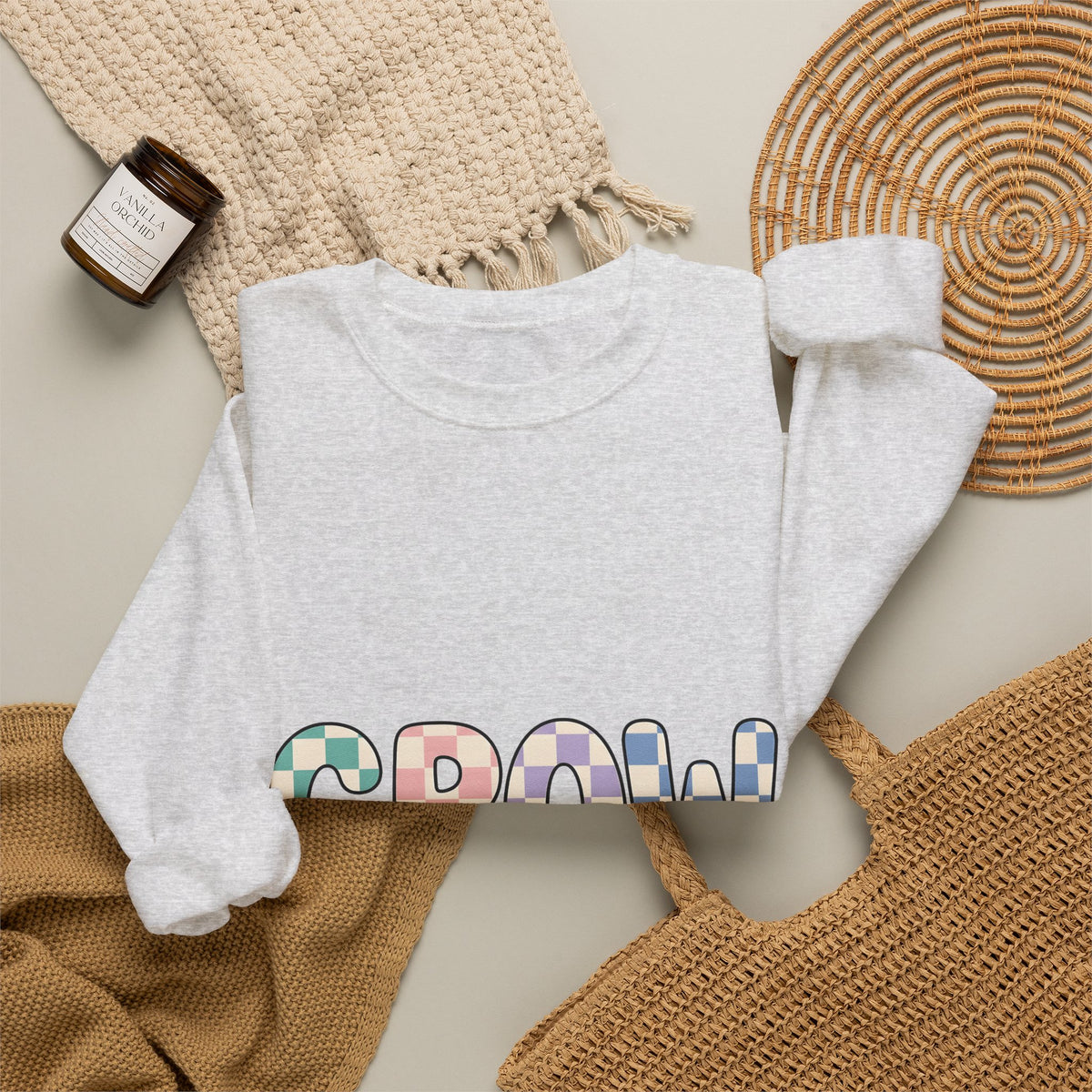 Checkered Letters Sweatshirt Teacher Positivity Gift Women Playful Sweatshirt Alphabet Sweatshirt Educator Enthusiast Fun Sweatshirt Optimistic Graphic Retro