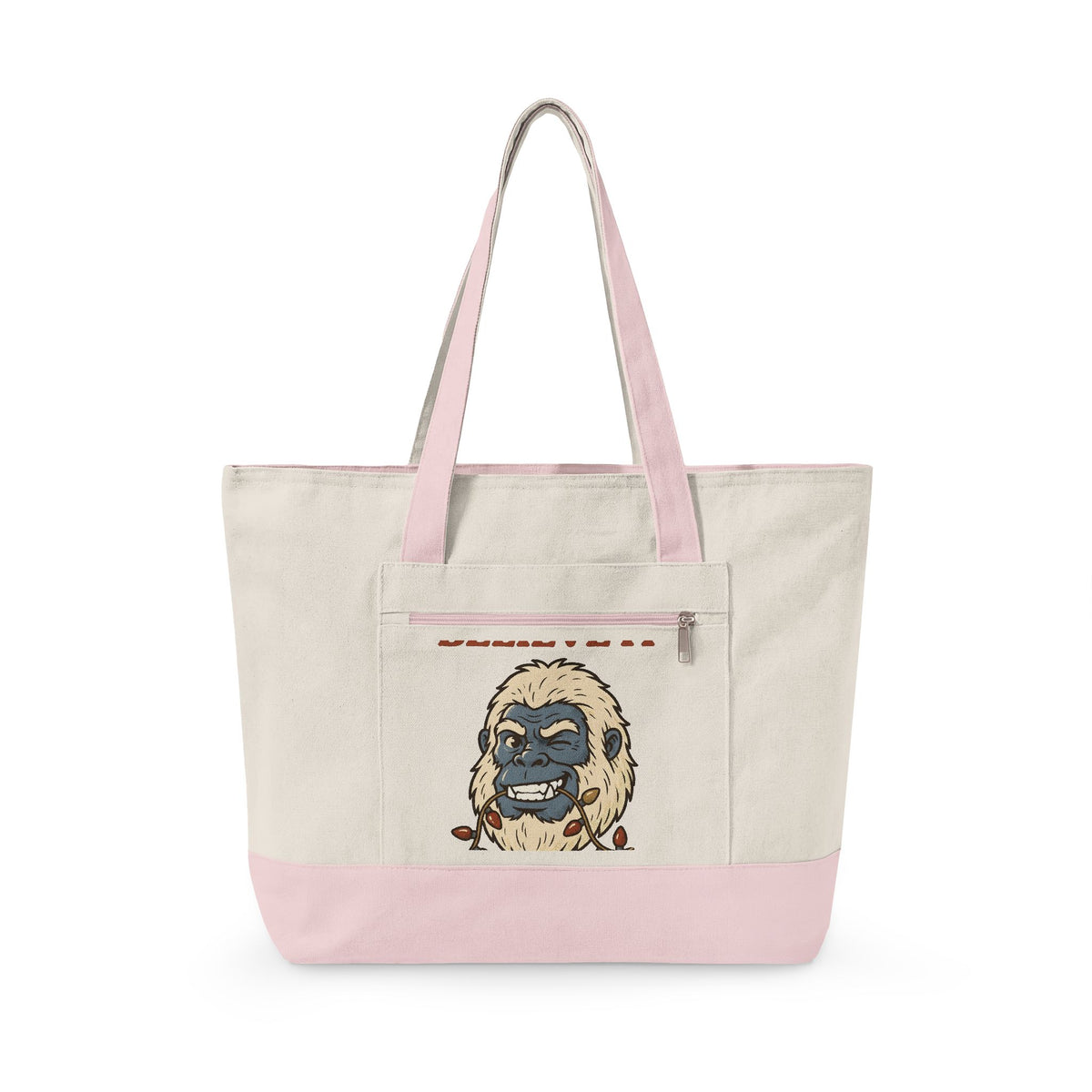 Abominable Snowman Face Tote Bag Christmas Jokes Gift Women Comic Tote Bag Yeti Tote Bag Xmas Fan Cartoon Tote Bag Pun Graphic Retro Holiday Lights