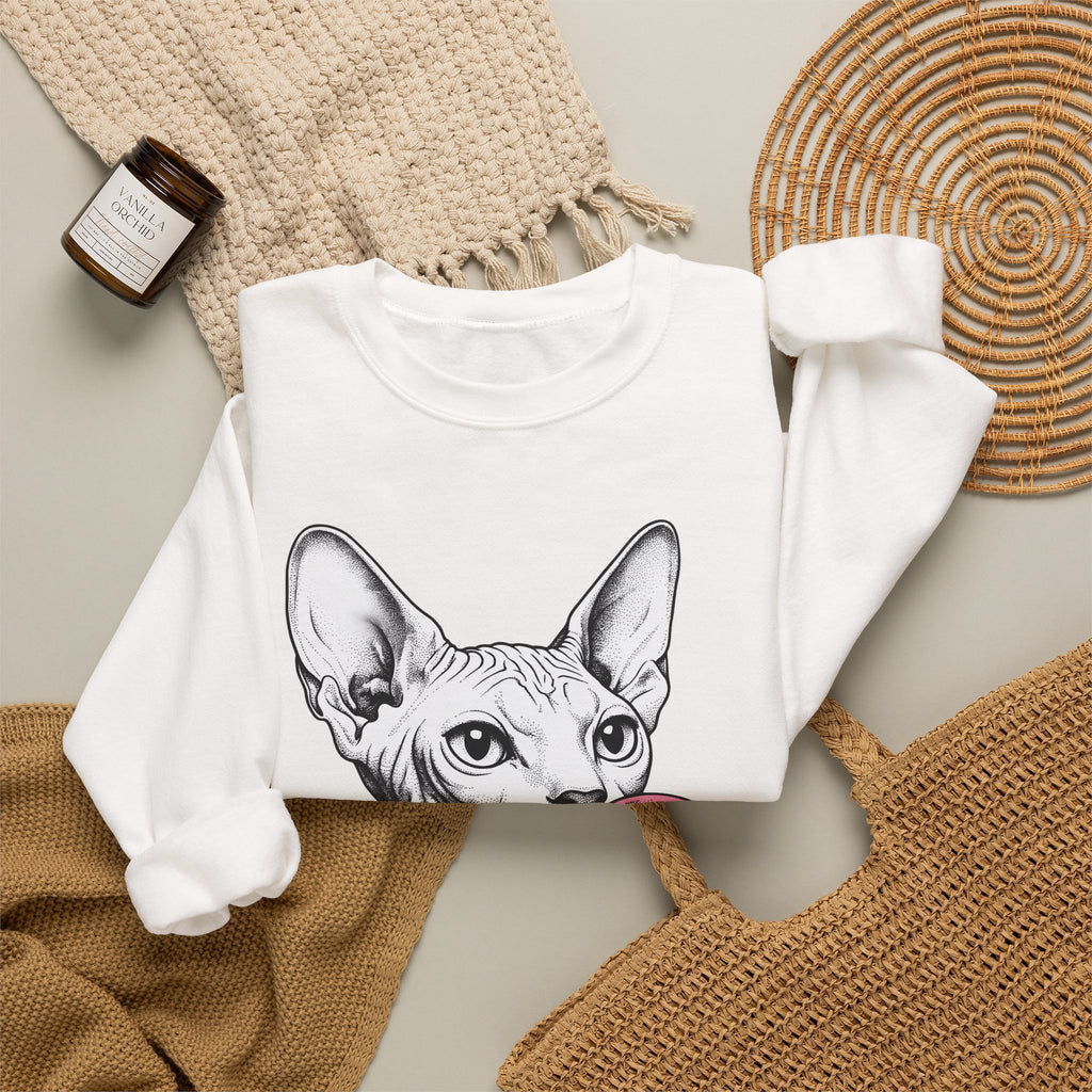 Sphynx Feline Sweatshirt Cat Pet Supplies Gift Women Neo Traditional Sweatshirt Cat Sweatshirt Cat Fan Faux Illustration Pet Accessories Graphic Clean