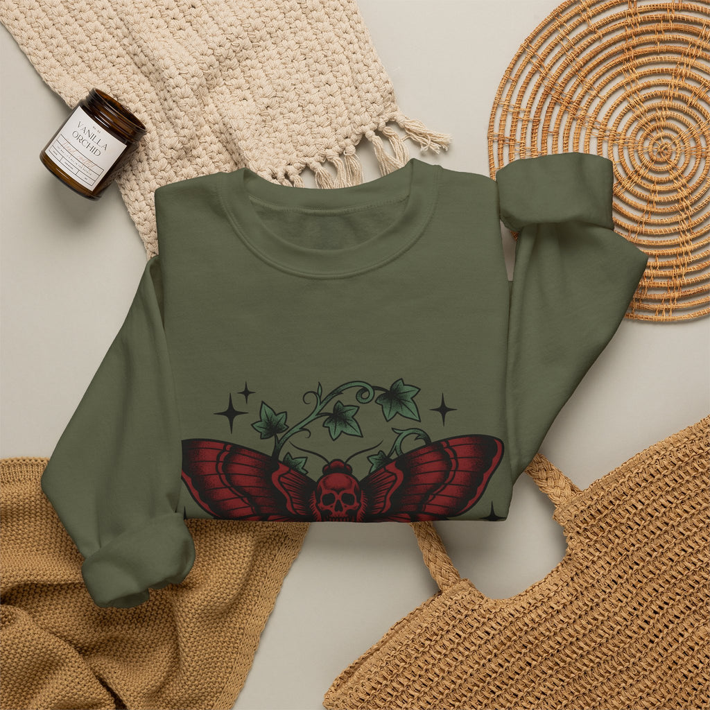 Skull Moth Sweatshirt Halloween Gothic Gift Women Tattoo Sweatshirt Deathshead Moth Sweatshirt Horror Fan Dark Art Sweatshirt Gothic Graphic Vintage Ivy Sweatshirt