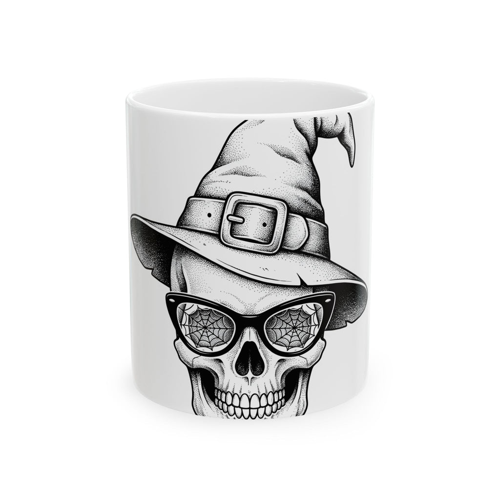 Skeleton Witch Hat Mug Halloween Dark Gift Women Traditional Tattoo Mug Witch Hat Mug Horror Fan Tattooed Mug