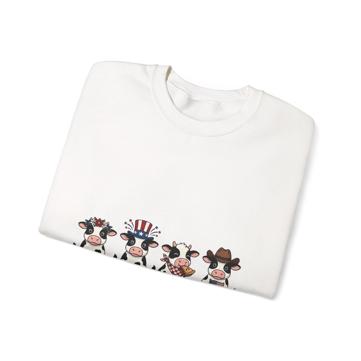 Patriotic Cows Sweatshirt 4th Of July Farm Gift Women Cartoon Sweatshirt Cows Sweatshirt Independence Day Fan Comic Sweatshirt Ranch Graphic Hand Drawn Pie