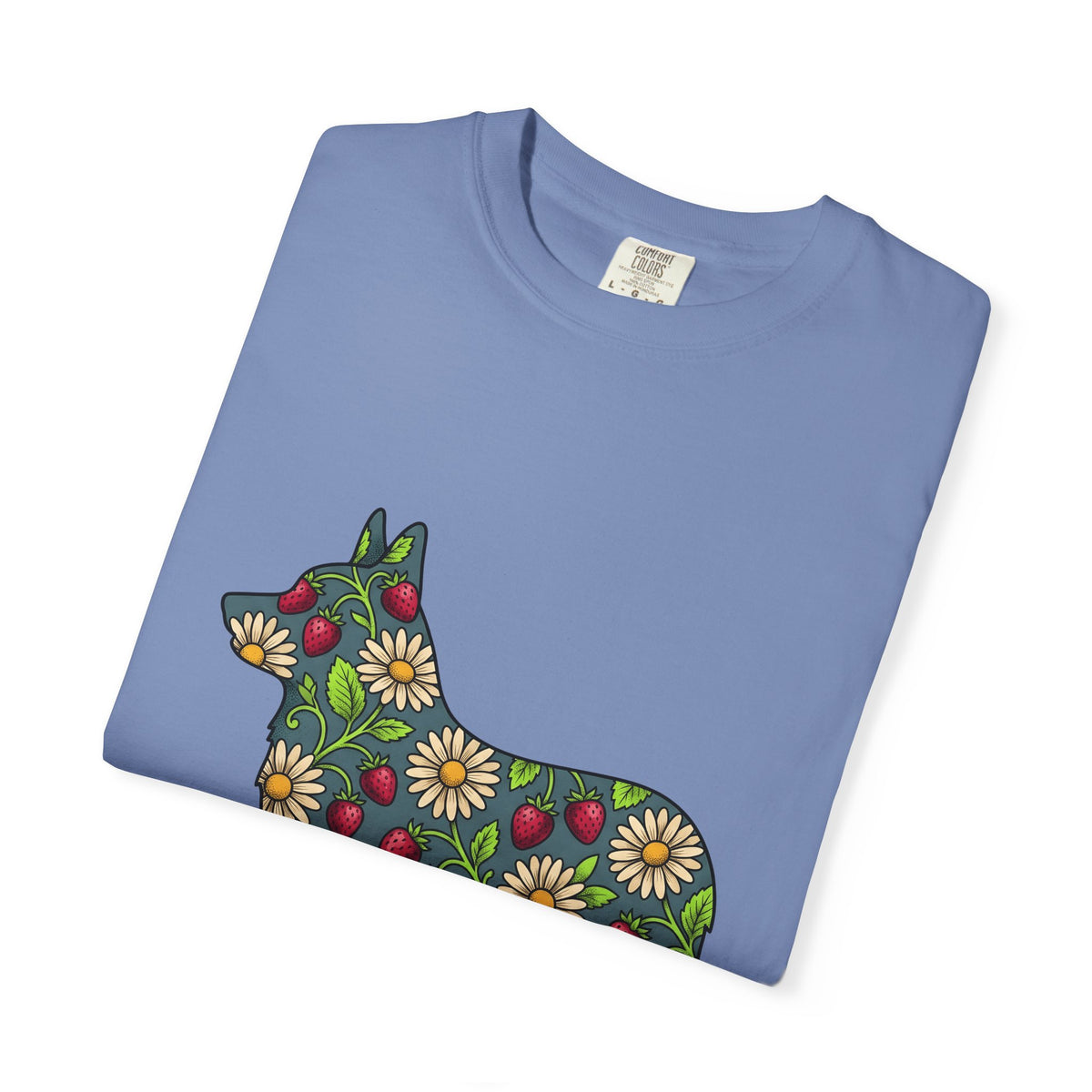 Corgi Blossom T-Shirt Dog Wildlife Gift Women Garden T-Shirt Puppy T-Shirt Dog Fan Animal Graphic Illustration T-Shirt Hand Drawn Fruit T-Shirt