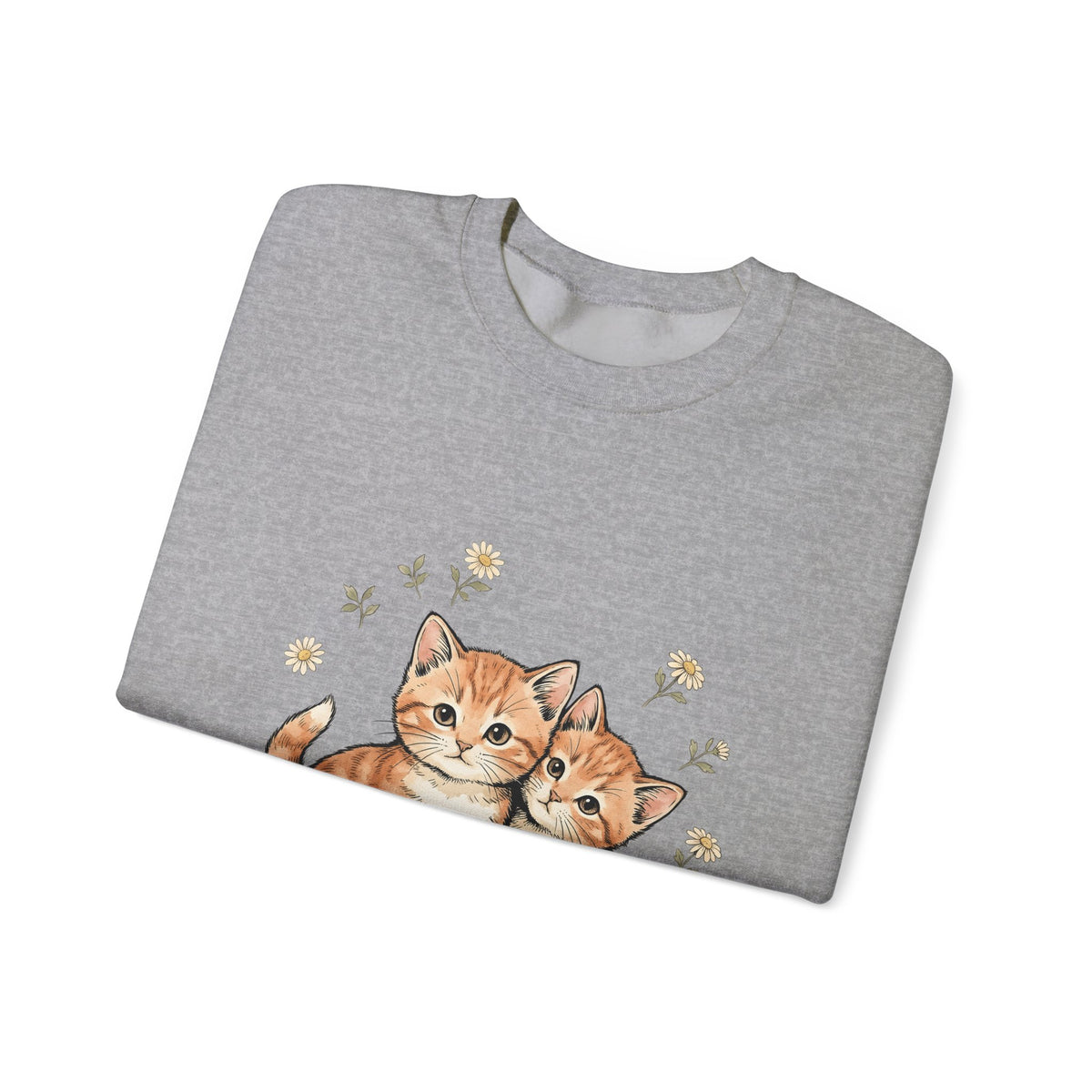 Orange Tabby Kittens Sweatshirt Cat Floral Gift Women Cute Sweatshirt Kitten Sweatshirt Cat Fan Adorable Sweatshirt Botanical Graphic Hand Drawn Daisies Sweatshirt