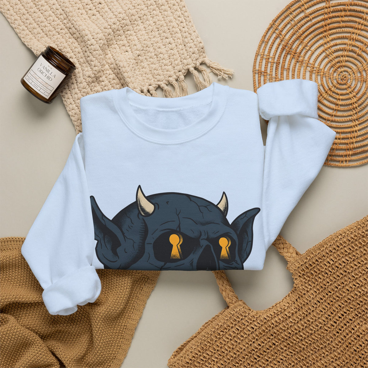 Devil Skull Sweatshirt Halloween Horror Gift Women Tattoo Sweatshirt Skull Sweatshirt Horror Fan Scary Graphic Sweatshirt Retro Teeth Sweatshirt