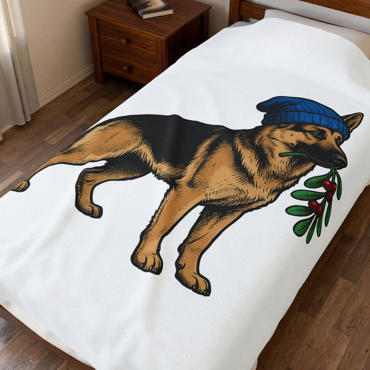German Shepherd Puppy Blanket Dog Holidays Gift Women Hand Drawn Blanket Alsatian Blanket Dog Fan Illustrated Graphic Blanket Line Art Festive