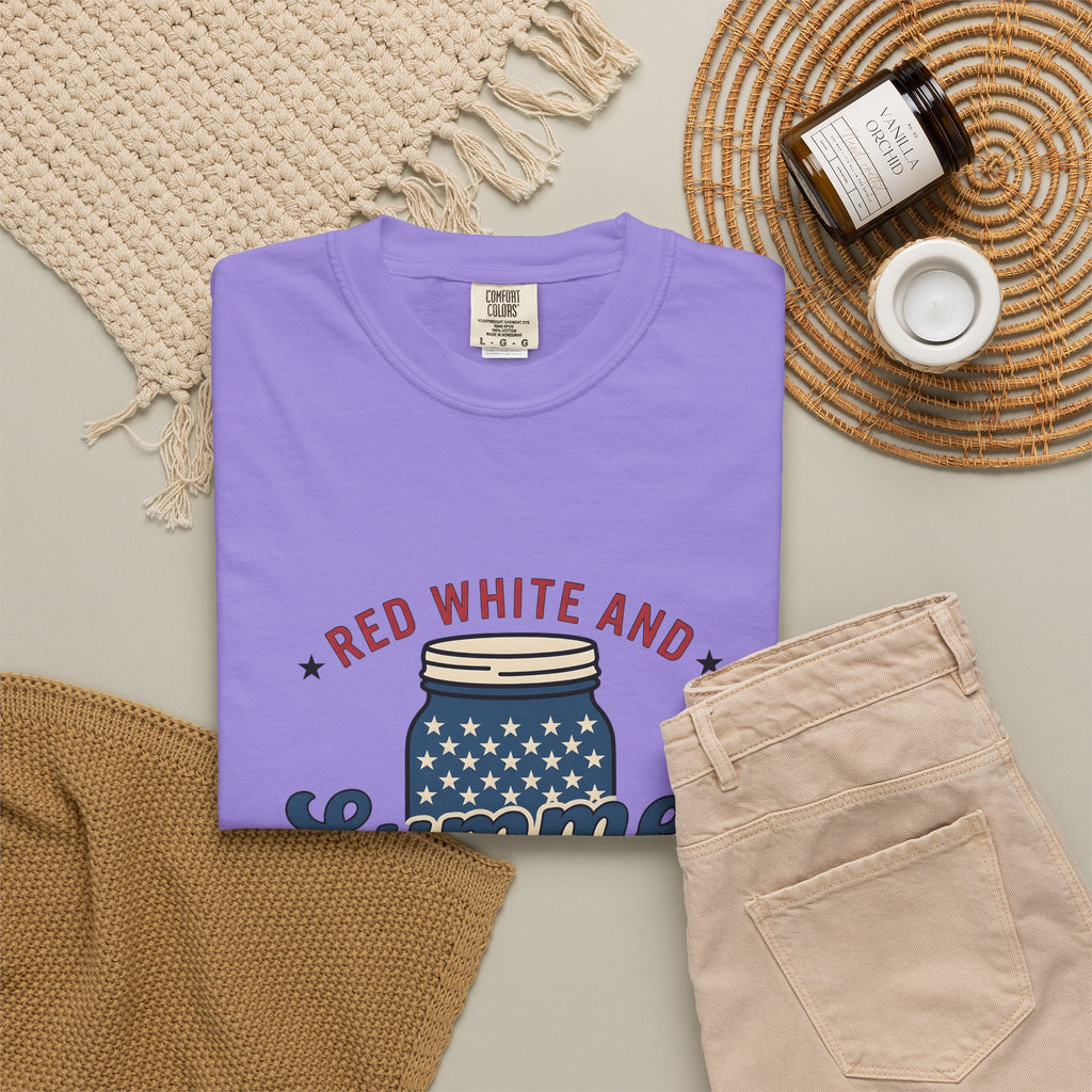 American Mason Jar T-Shirt 4th Of July Summer Decor Gift Women Farmhouse T-Shirt Mason Jar T-Shirt Patriotic Fan Rustic T-Shirt Summer Design
